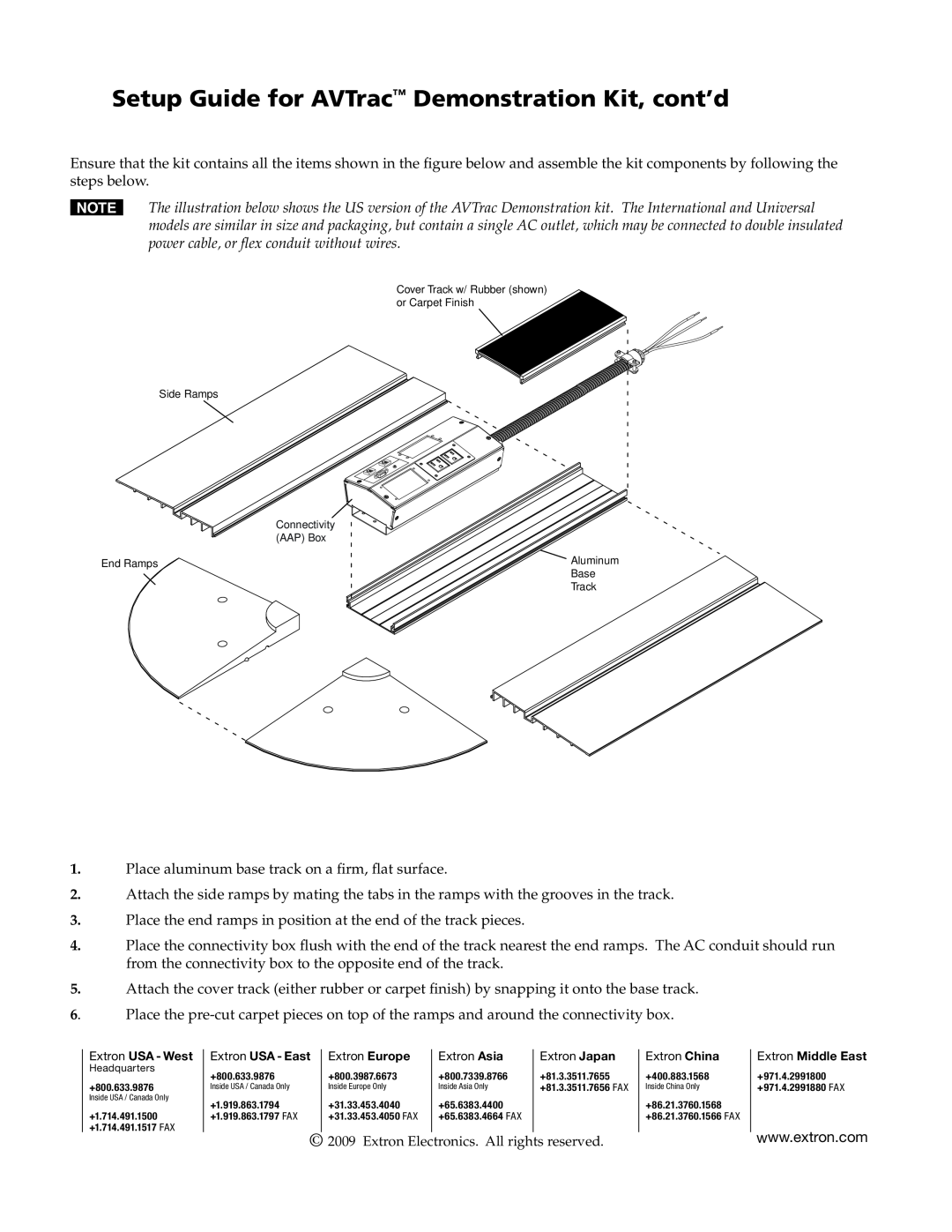 Extron electronic setup guide Preliminary, Setup Guide for AVTrac Demonstration Kit, cont’d 
