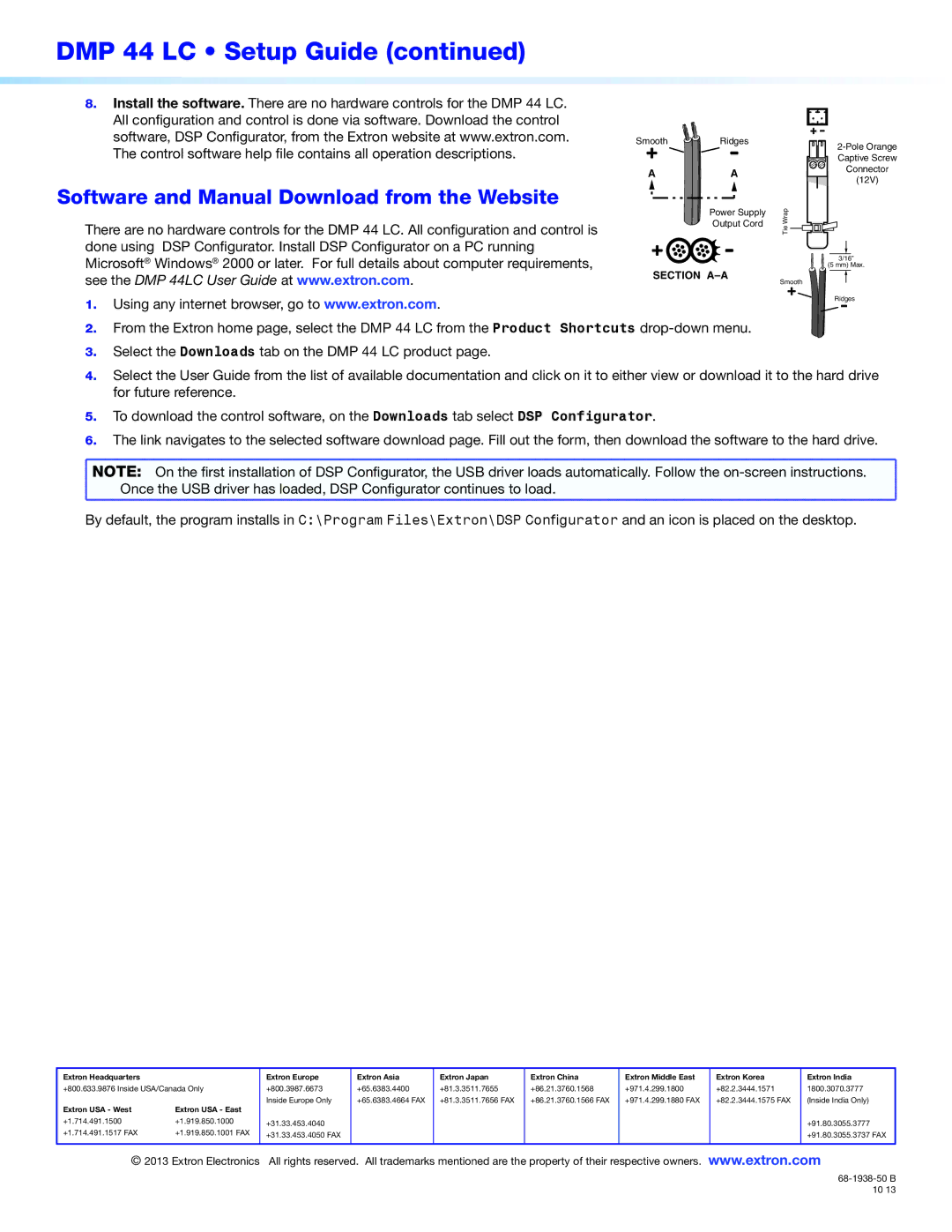 Extron electronic DMP 44 LC setup guide Software and Manual Download from the Website, Extron USA West Extron USA East 