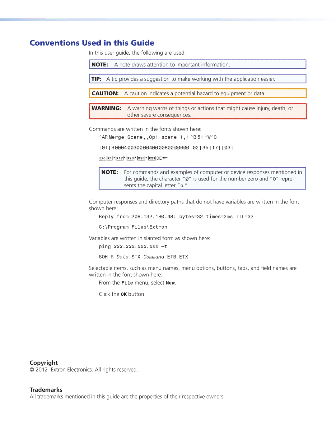 Extron electronic DMP 44 LC manual Conventions Used in this Guide 