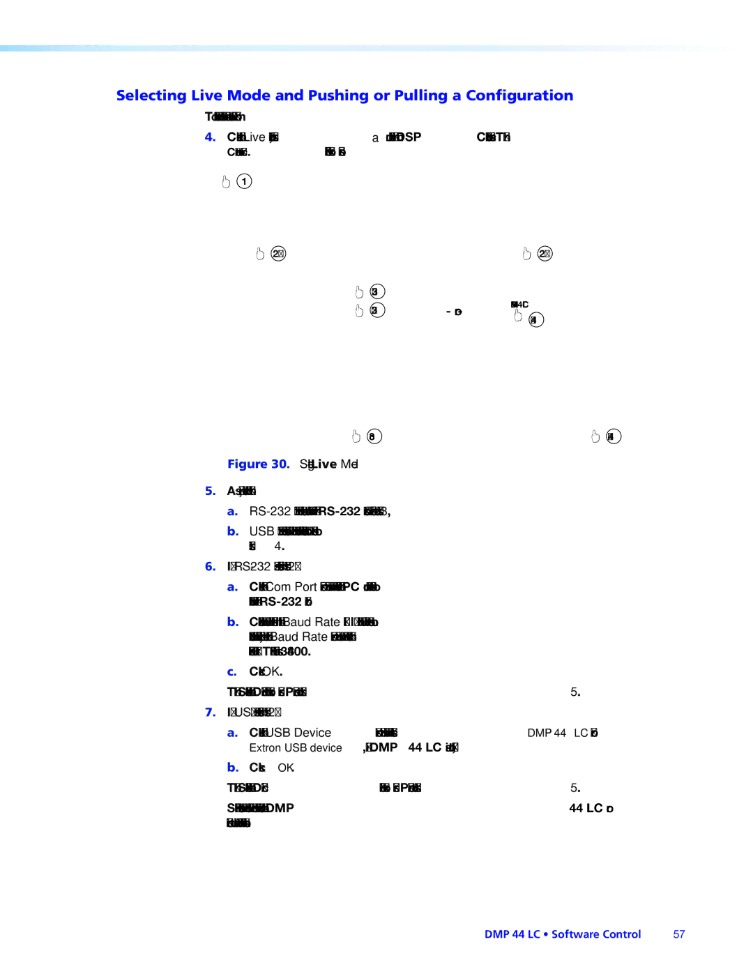 Extron electronic DMP 44 LC manual Selecting Live Mode and Pushing or Pulling a Configuration 