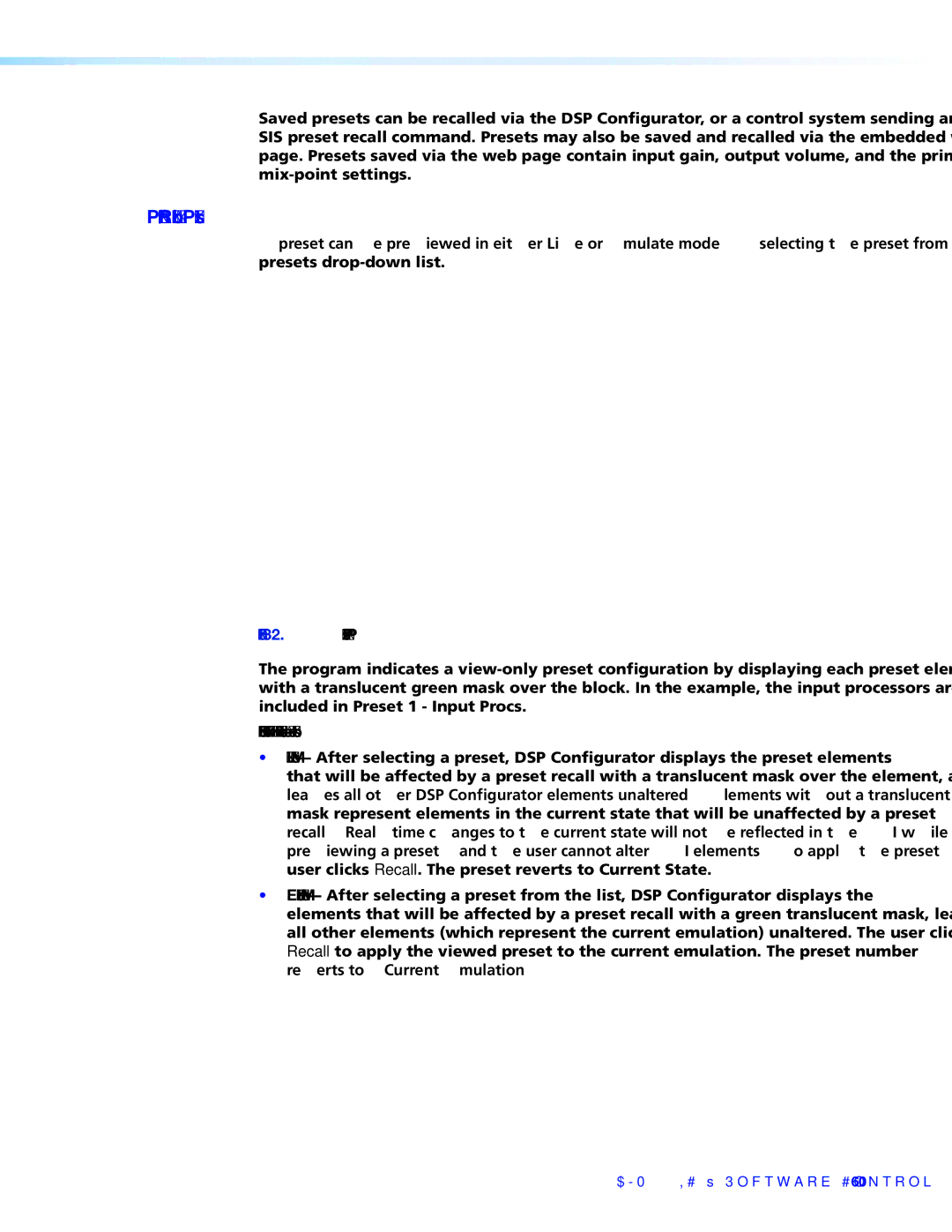 Extron electronic DMP 44 LC Previewing/Recalling a Preset, Behavior for previewing and applying presets is as follows 