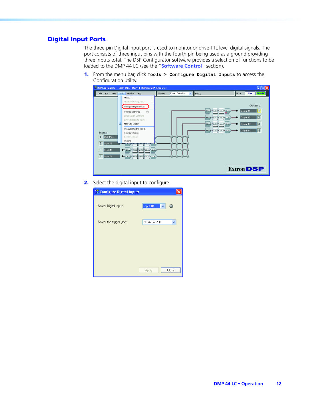 Extron electronic DMP 44 LC manual Digital Input Ports 