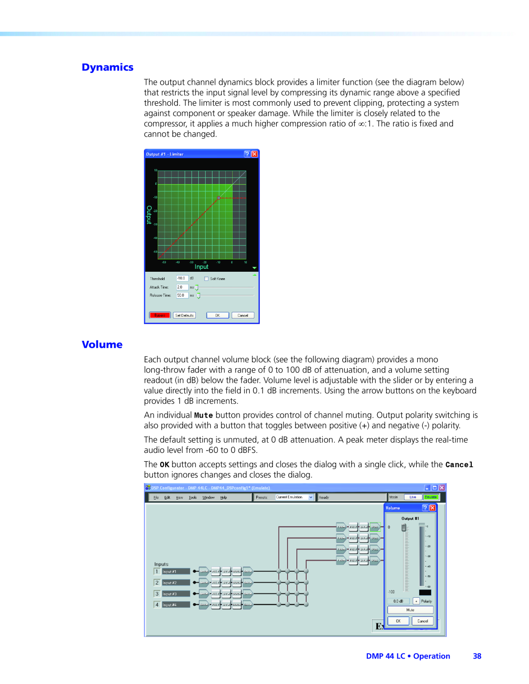 Extron electronic manual Dynamics, Volume, DMP 44 LC • Operation 
