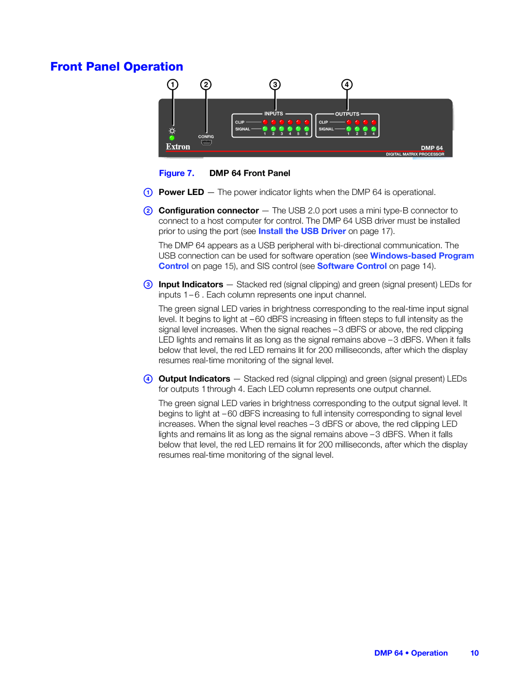 Extron electronic manual Front Panel Operation, DMP 64 Front Panel 