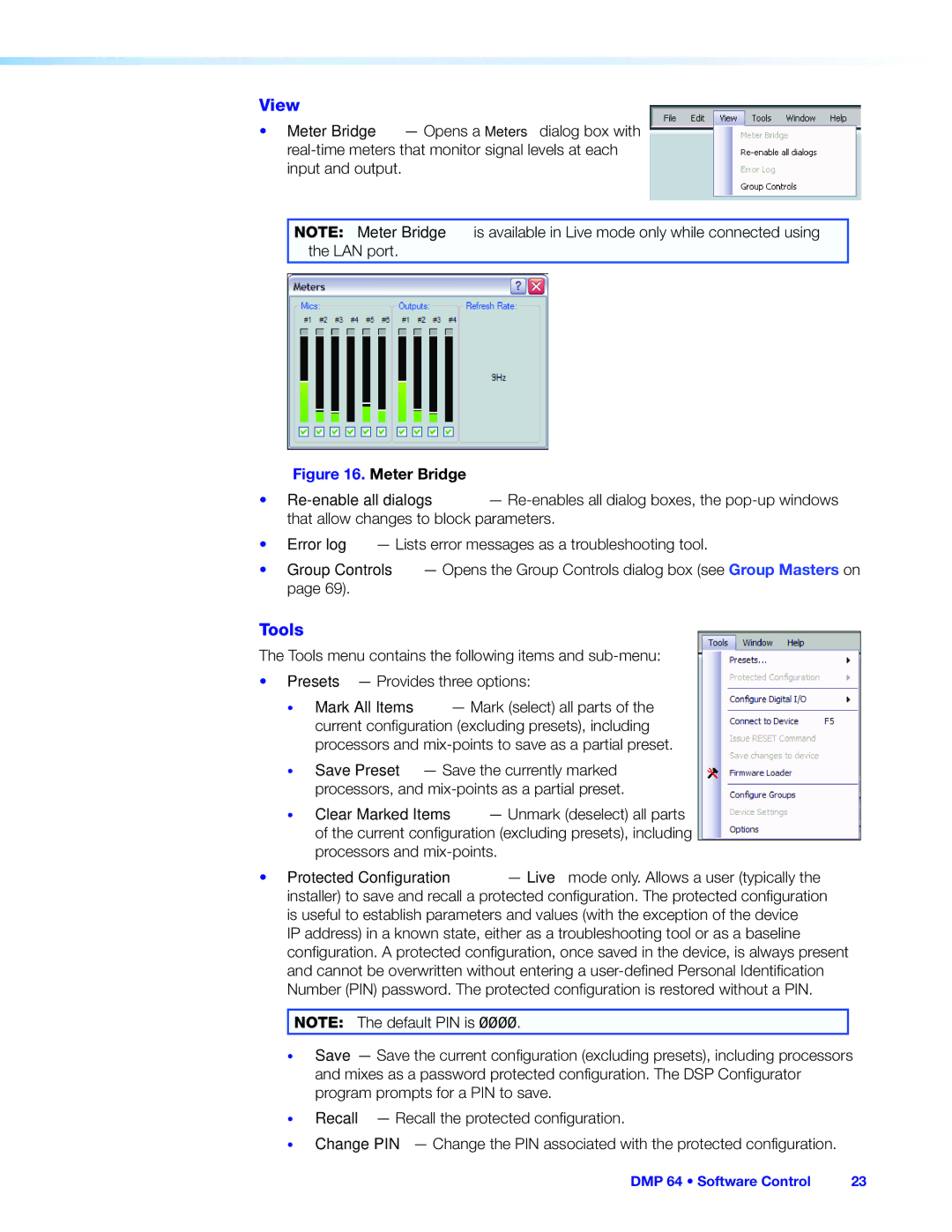 Extron electronic DMP 64 manual View, Tools 