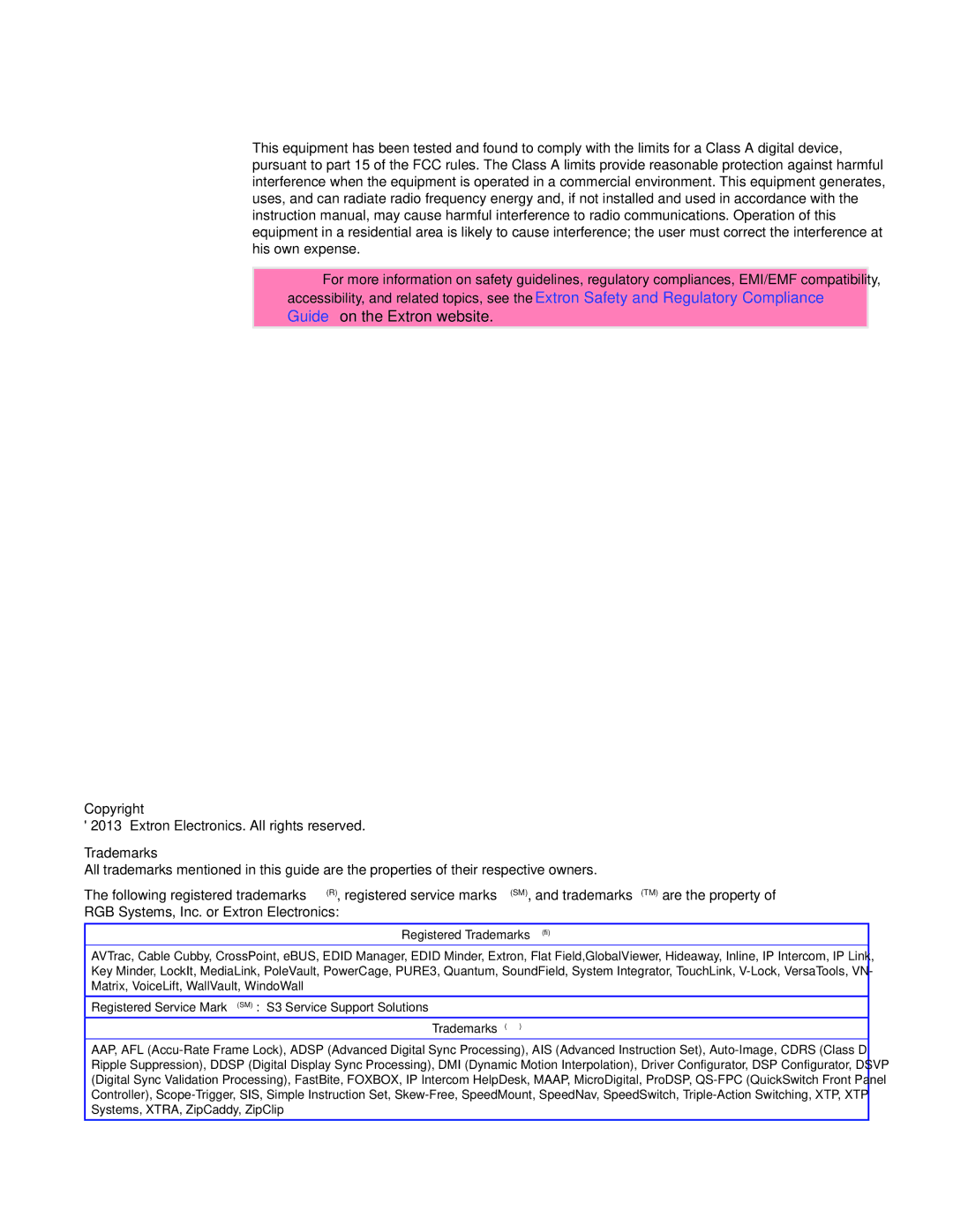 Extron electronic DMP 64 manual FCC Class a Notice, Guide on the Extron website 