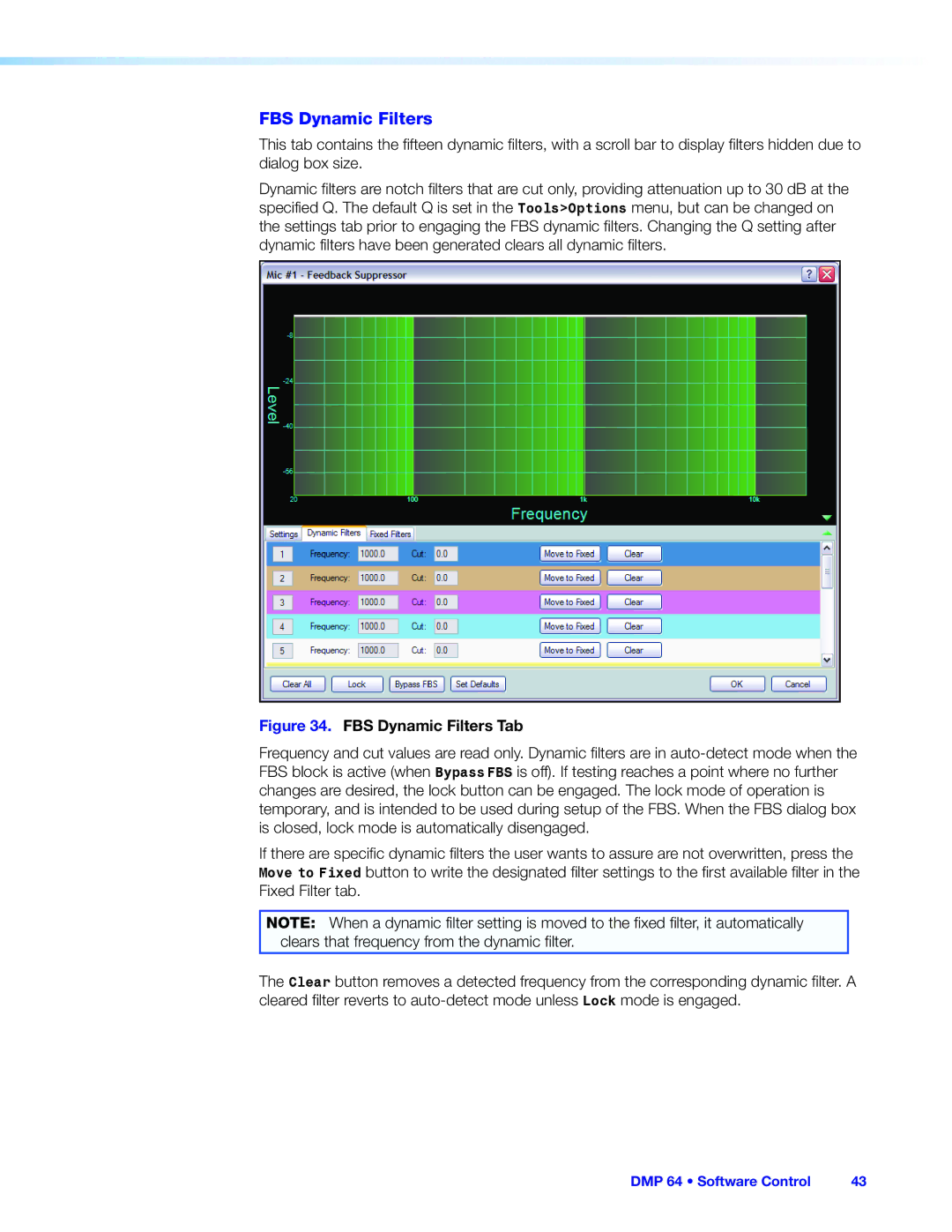 Extron electronic DMP 64 manual FBS Dynamic Filters Tab 