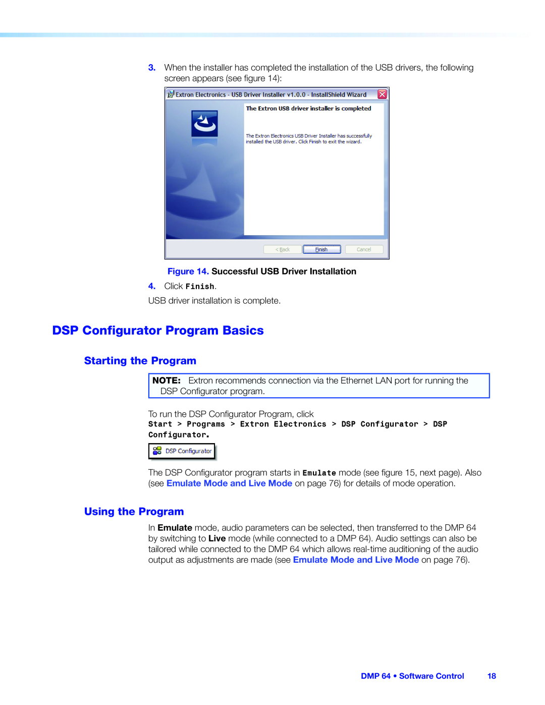 Extron electronic DMP 64 manual DSP Configurator Program Basics, Starting the Program, Using the Program 