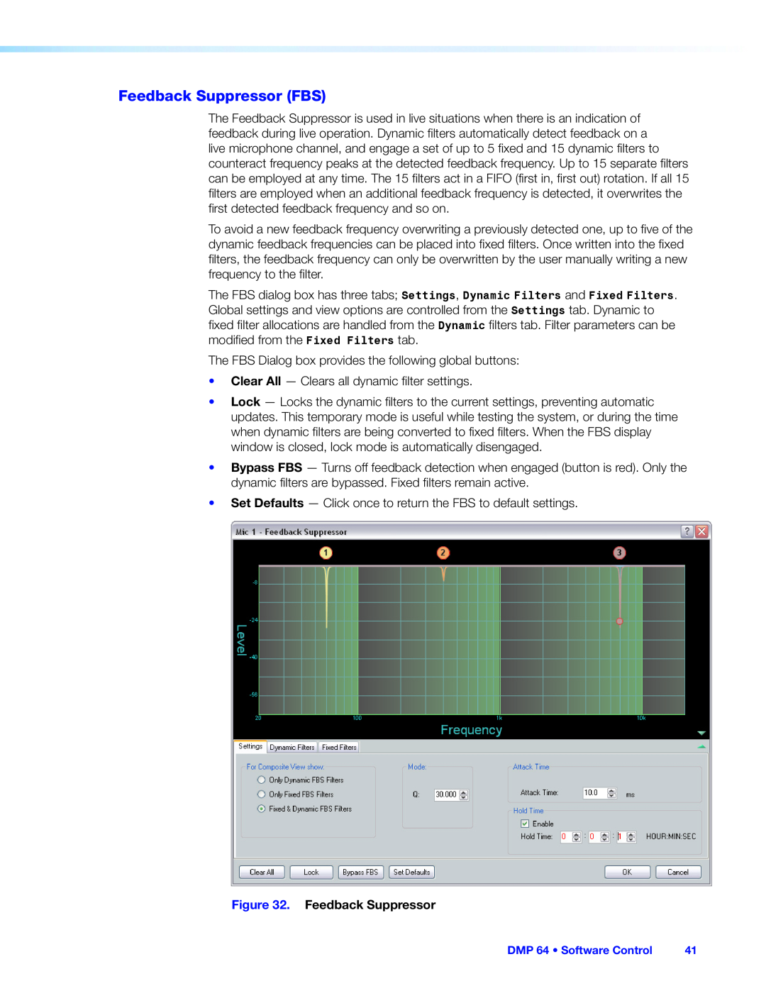 Extron electronic DMP 64 manual Feedback Suppressor FBS 