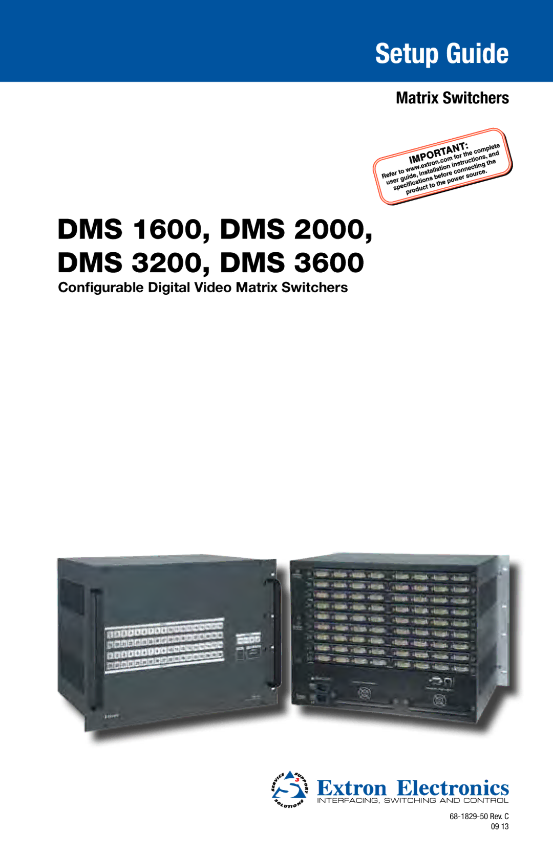 Extron electronic DMS 2000, DMS 3600 setup guide DMS 1600, DMS DMS 3200, DMS 