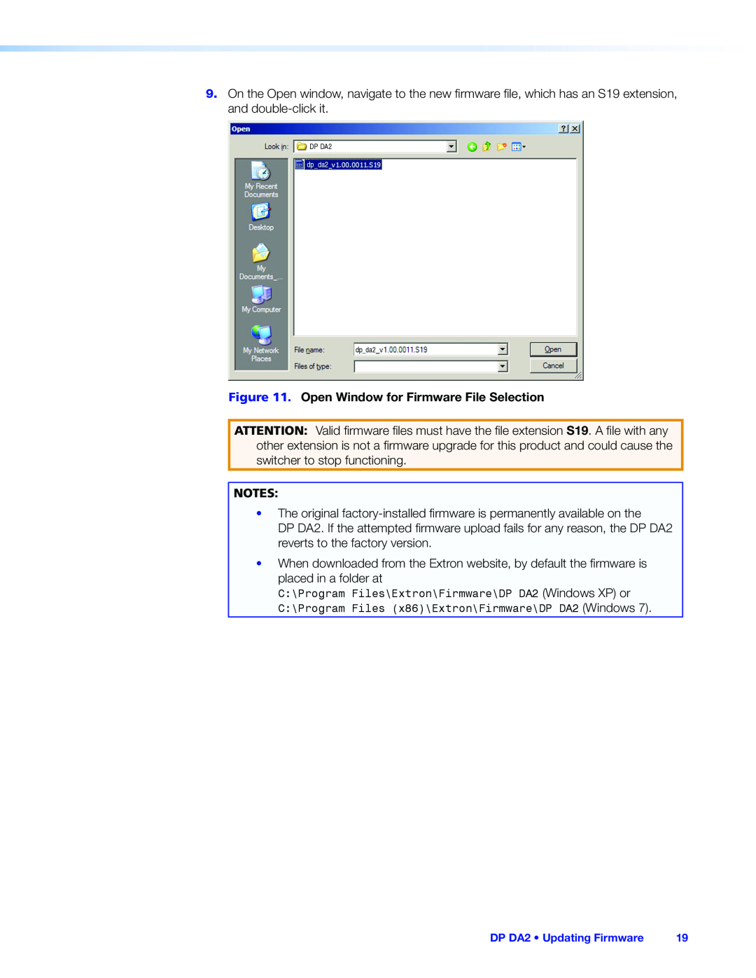 Extron electronic manual DP DA2 Updating Firmware 