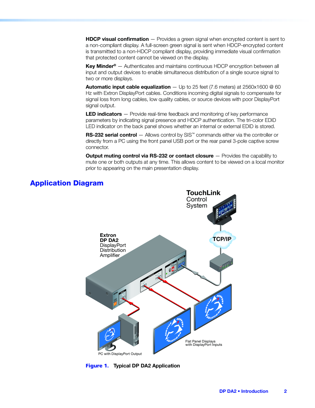 Extron electronic DP DA2 manual Application Diagram, TouchLink, Tcp/Ip 