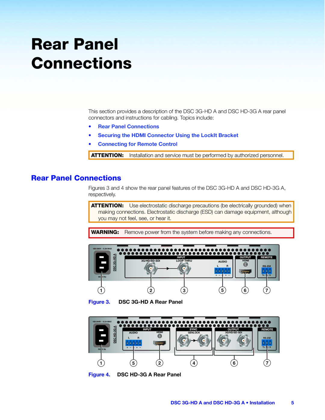 Extron electronic DSC 3G-HD A, DSC HD-3G A manual Rear Panel Connections, DSC 3G-HD a Rear Panel 