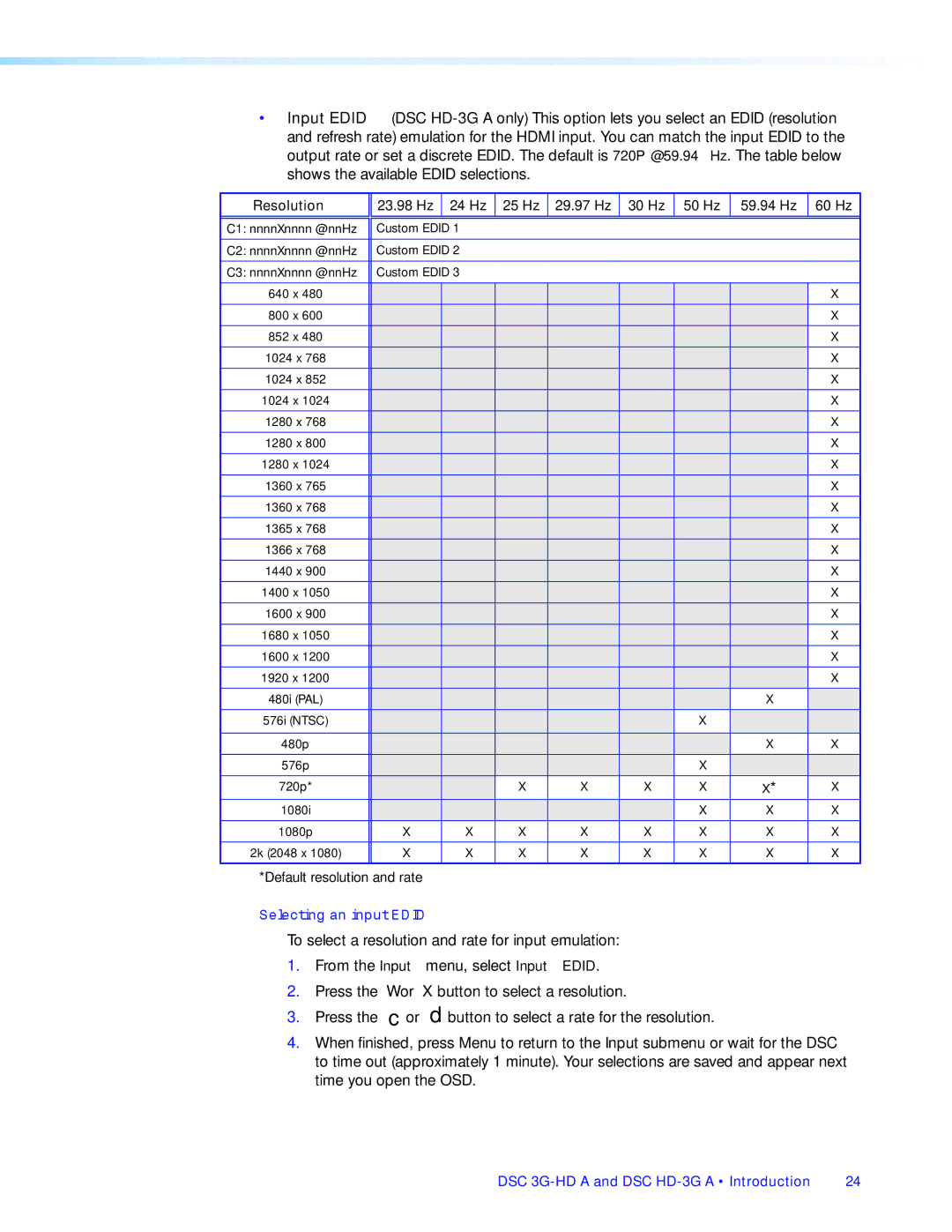 Extron electronic DSC HD-3G A, DSC 3G-HD A manual Selecting an input Edid 