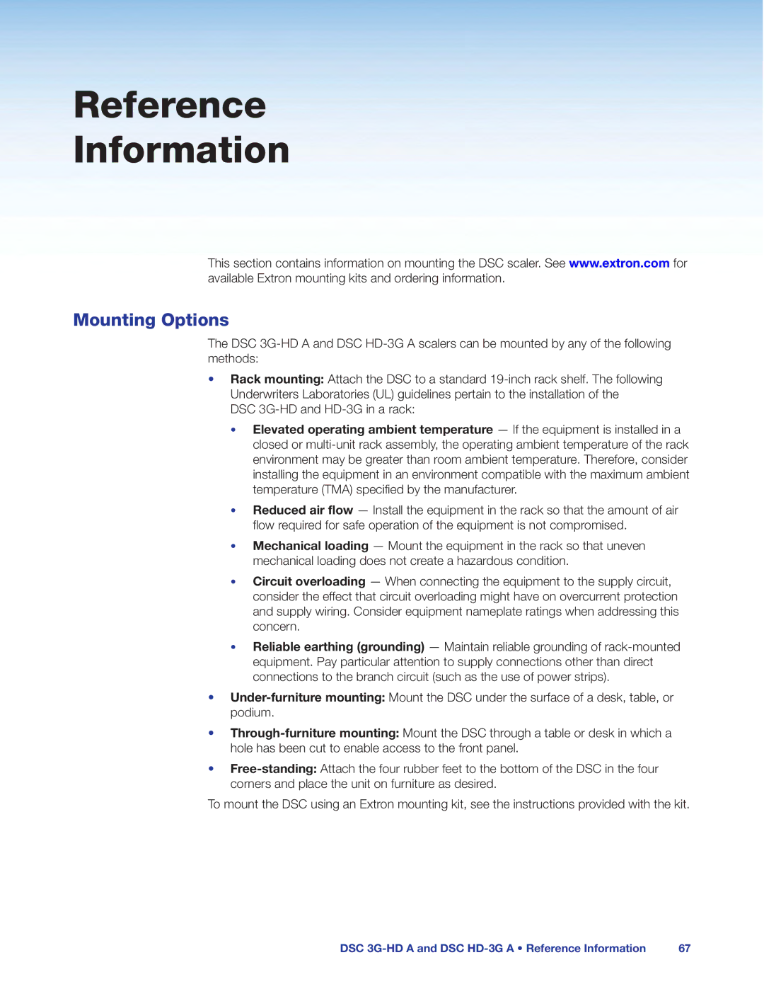 Extron electronic DSC 3G-HD A, DSC HD-3G A manual Reference Information, Mounting Options 