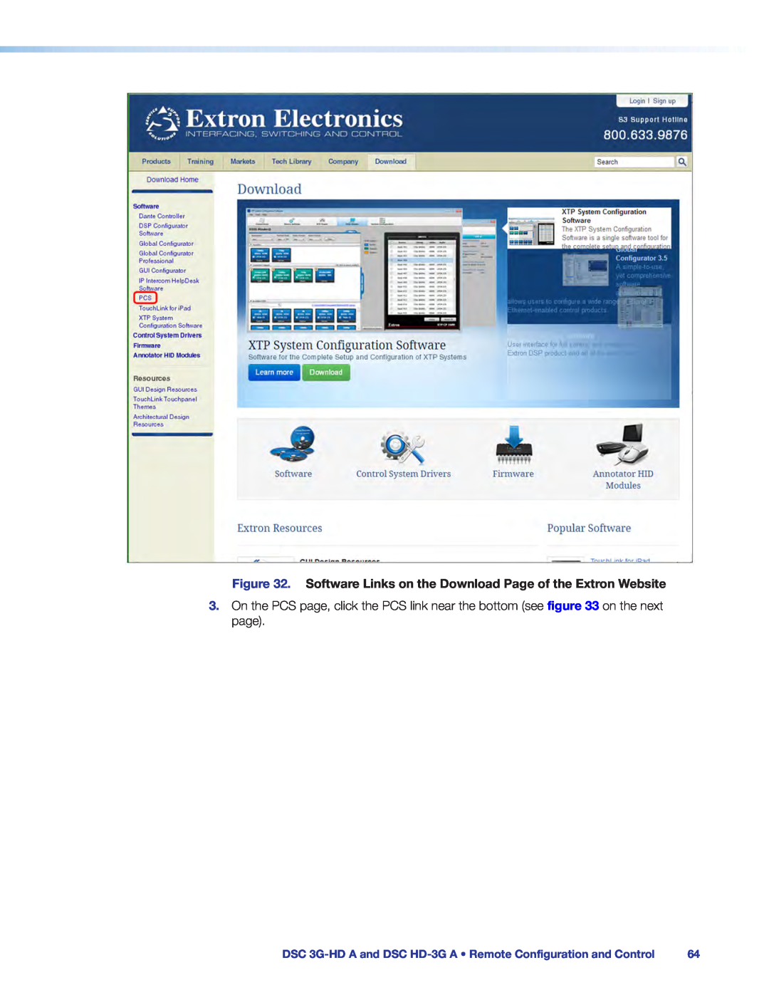 Extron electronic DSC HD-3G A, DSC 3G-HD A manual Software Links on the Download Page of the Extron Website 