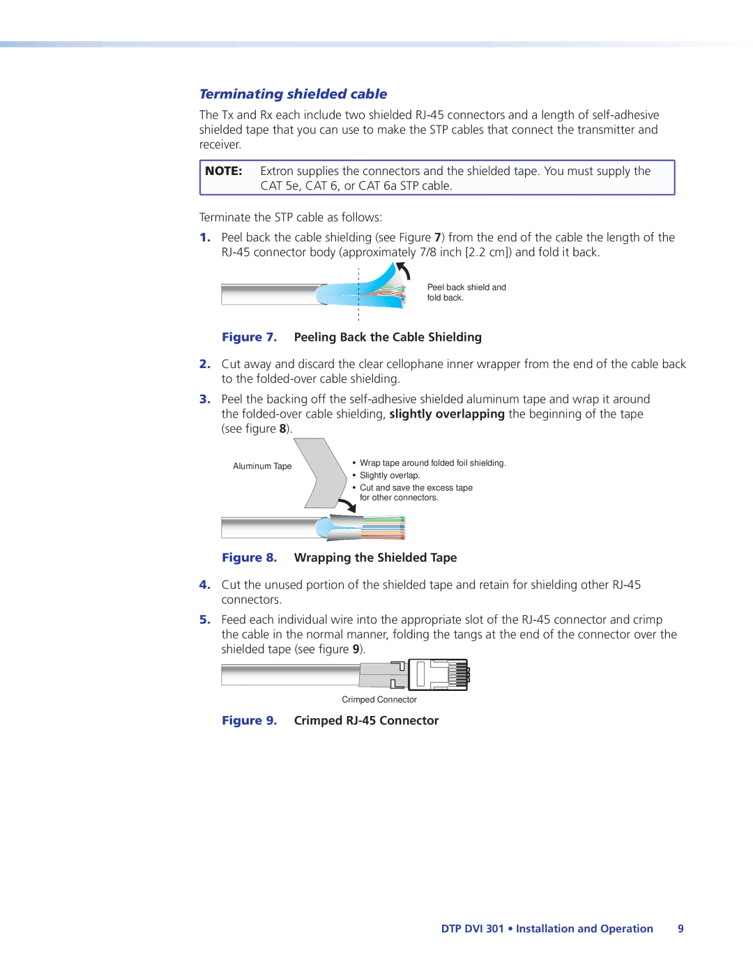 Extron electronic DTP DVI 301 manual Terminating shielded cable 