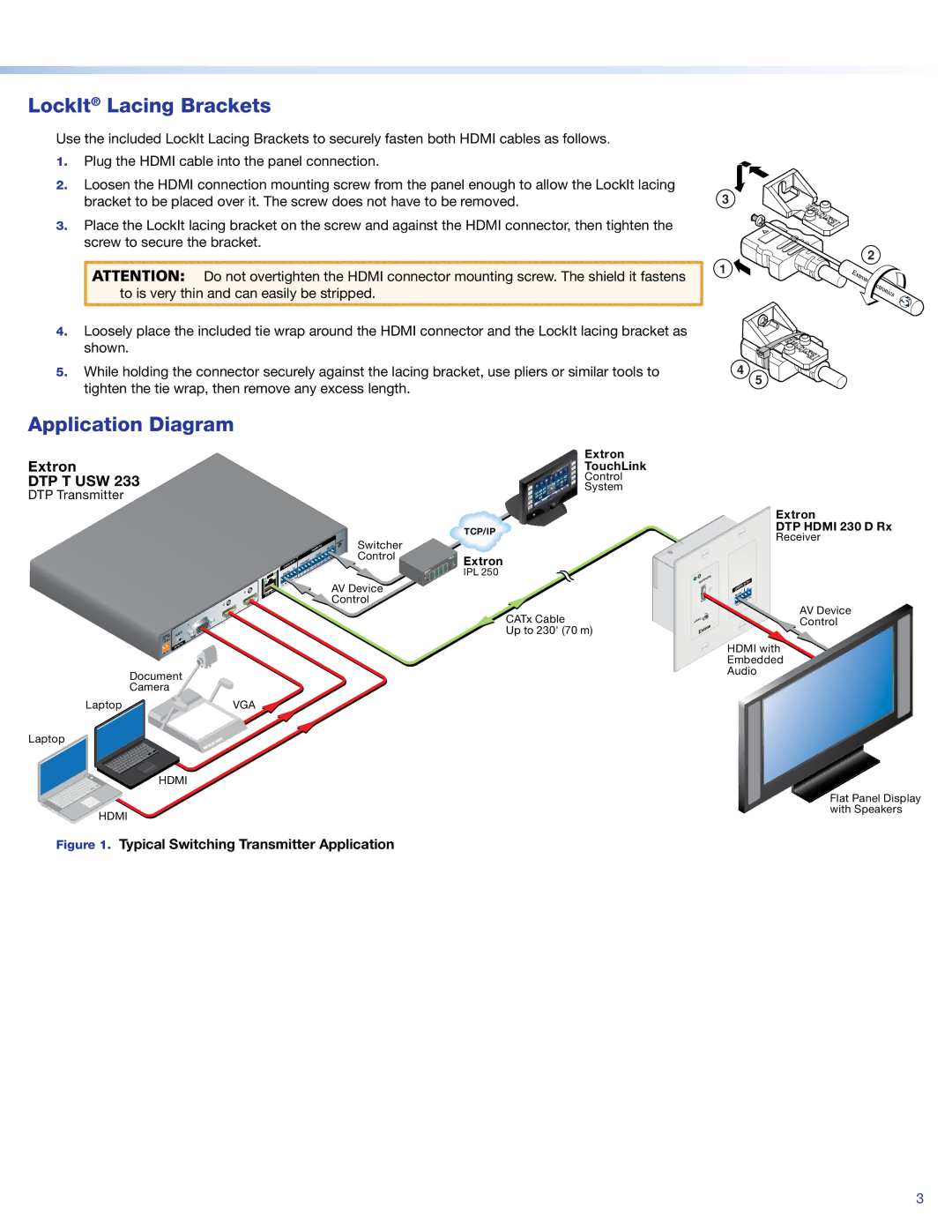 Extron electronic DTP T USW 233 setup guide LockIt Lacing Brackets, Application Diagram 