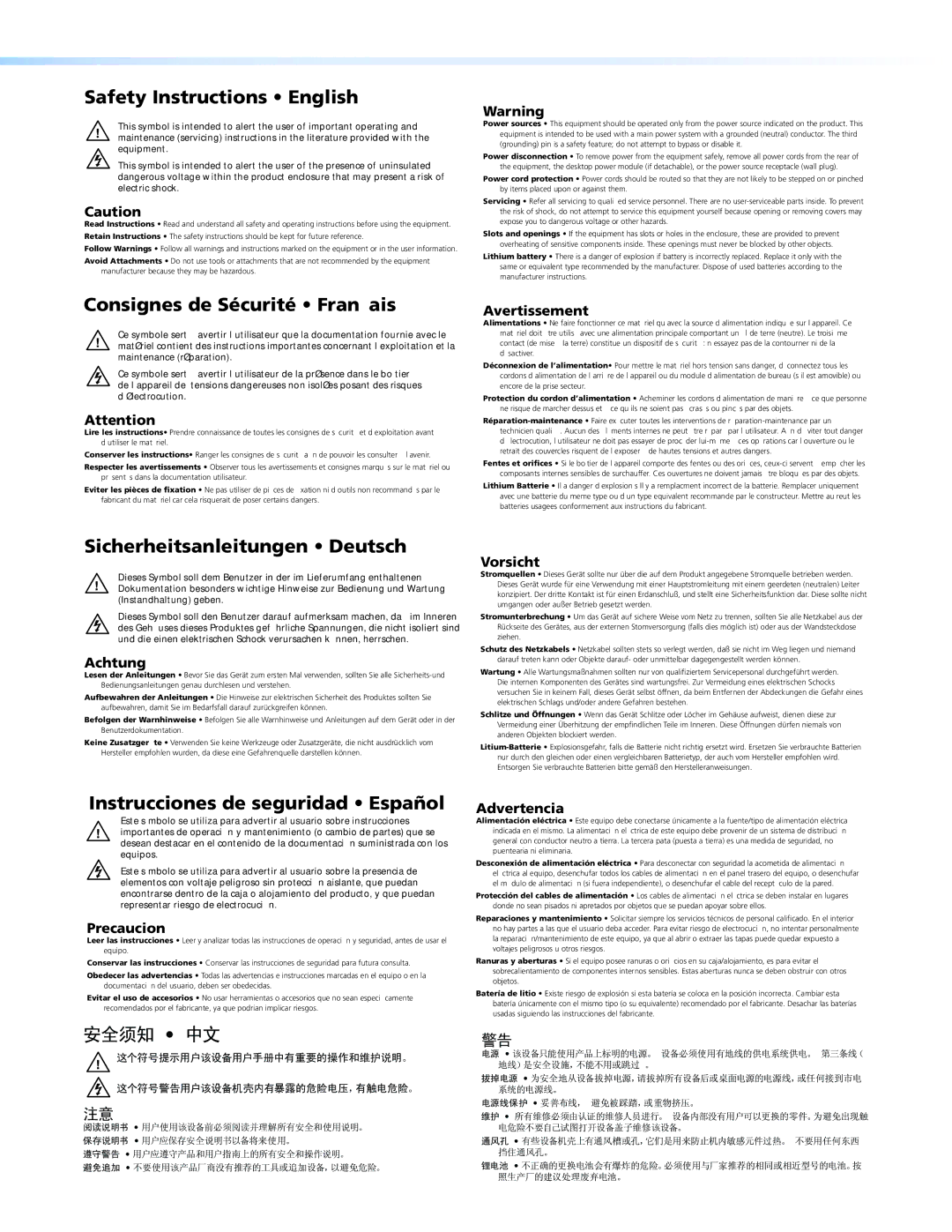 Extron electronic DVC501SD manual Safety Instructions English 