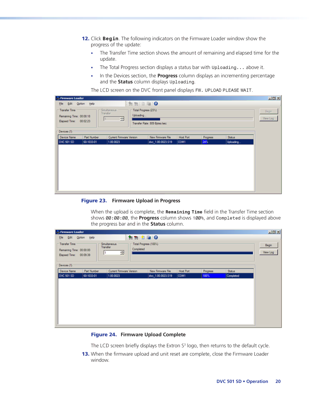 Extron electronic DVC501SD manual Firmware Upload in Progress 