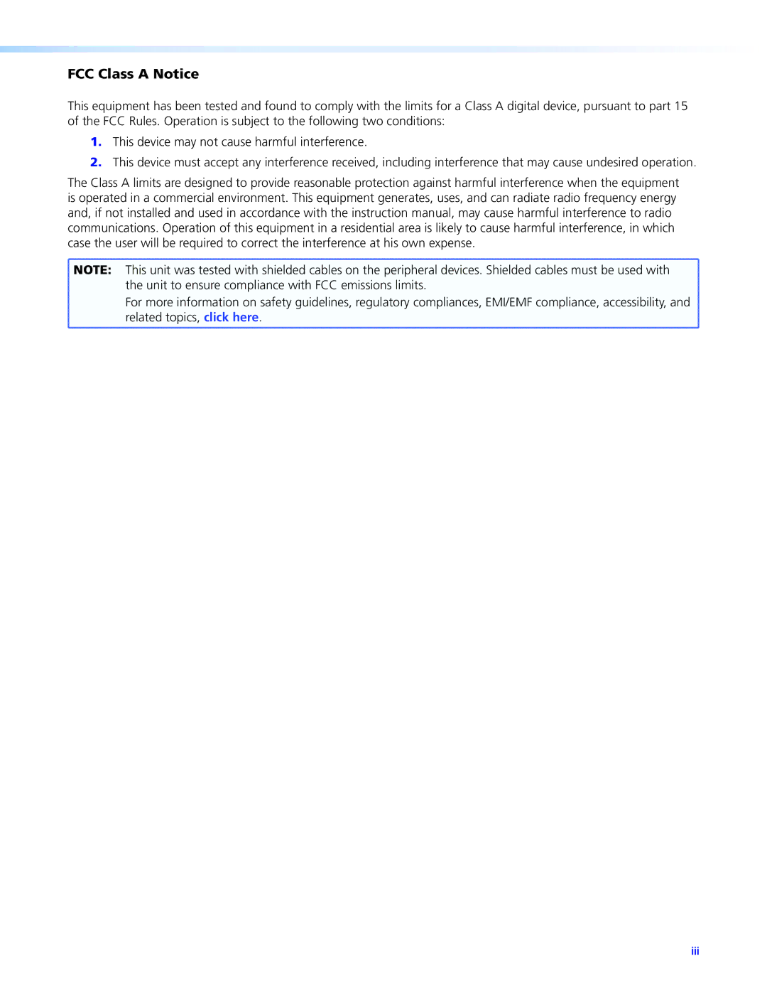 Extron electronic DVC501SD manual FCC Class a Notice 