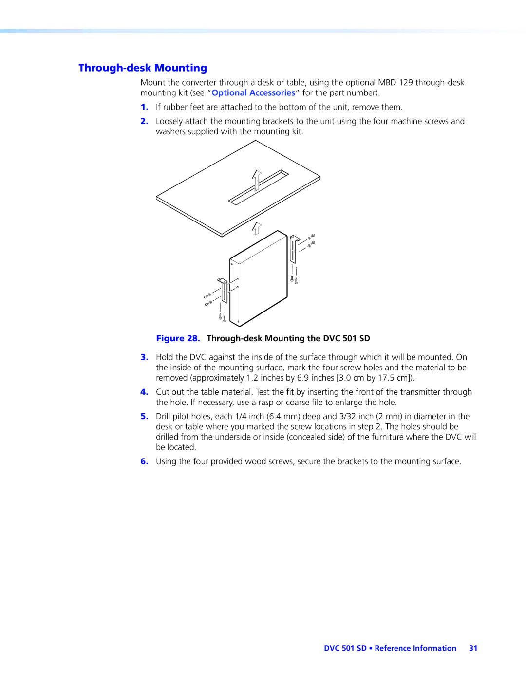 Extron electronic DVC501SD manual Through-desk Mounting the DVC 501 SD 