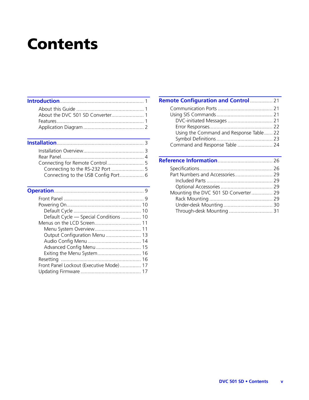 Extron electronic DVC501SD manual Contents 