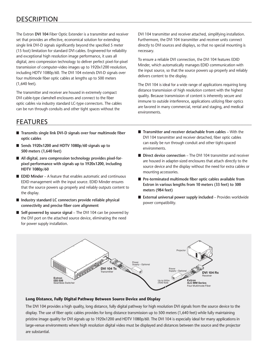 Extron electronic DVI 104 manual Description, Features 