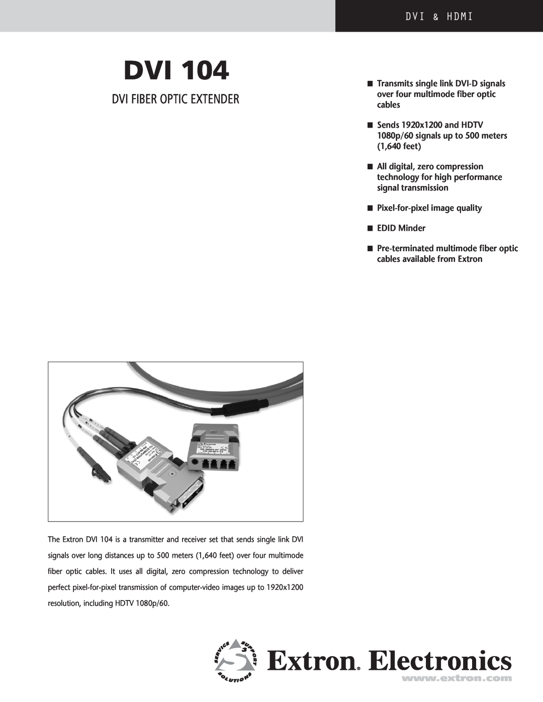 Extron electronic DVI 104 manual DVI Fiber Optic Extender, DVi & HDMI 