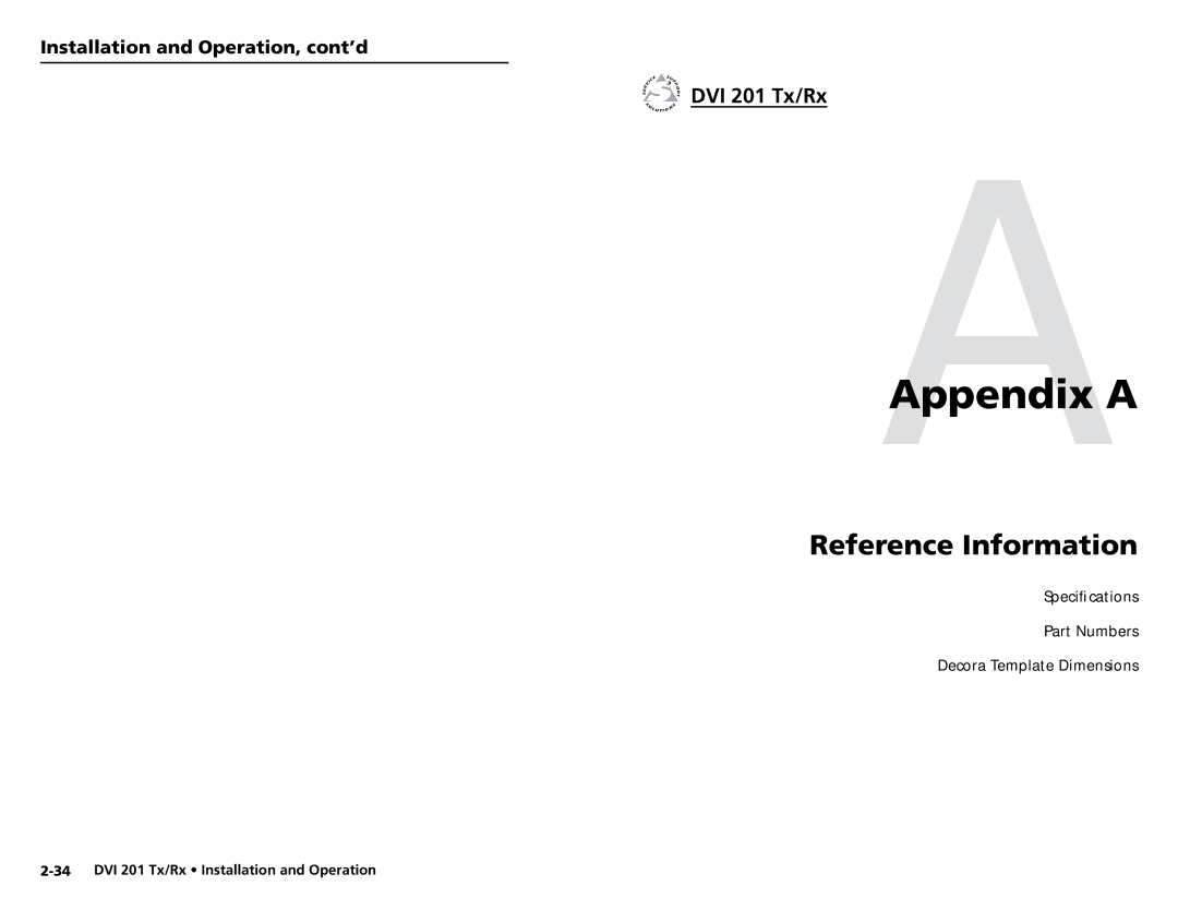 Extron electronic DVI 201 Rx, DVI 201 Tx user manual AAppendix a 