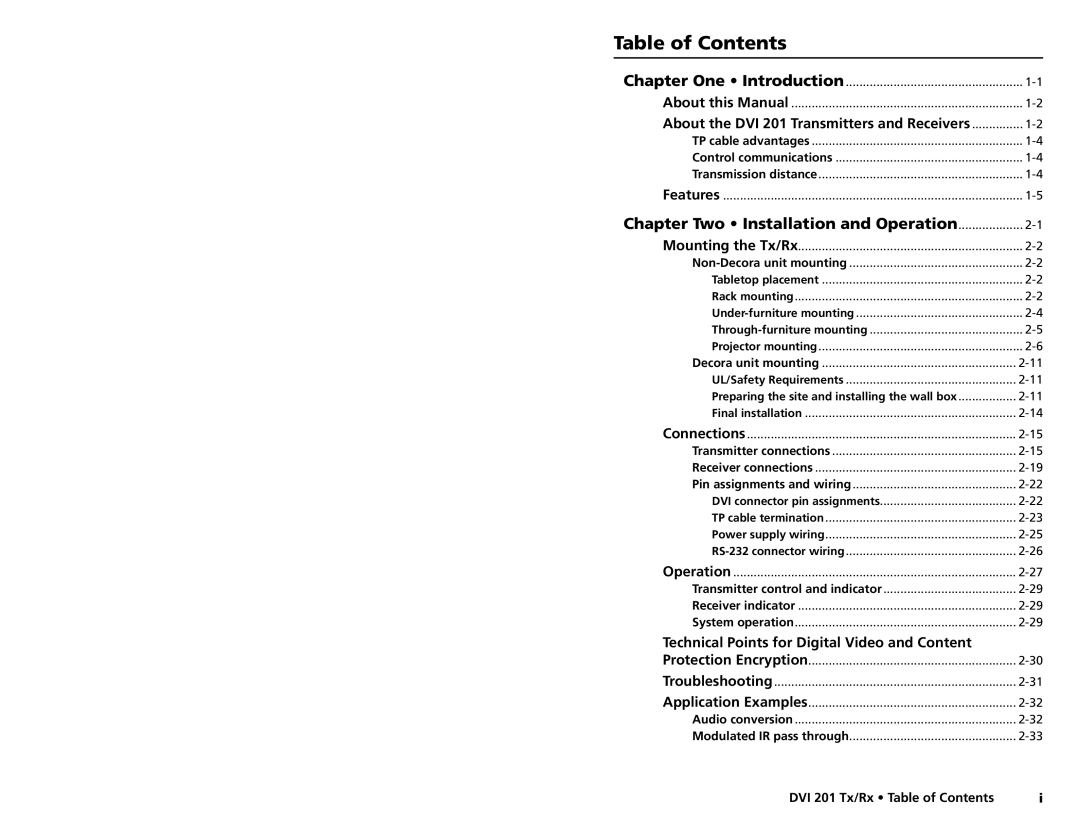 Extron electronic DVI 201 Tx, DVI 201 Rx user manual Table of Contents 