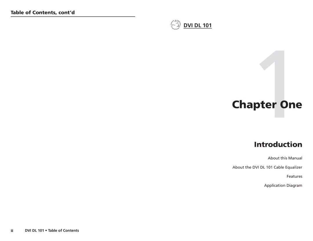 Extron electronic DVI DL 101 user manual Dvi Dl, Table of Contents, cont’d 