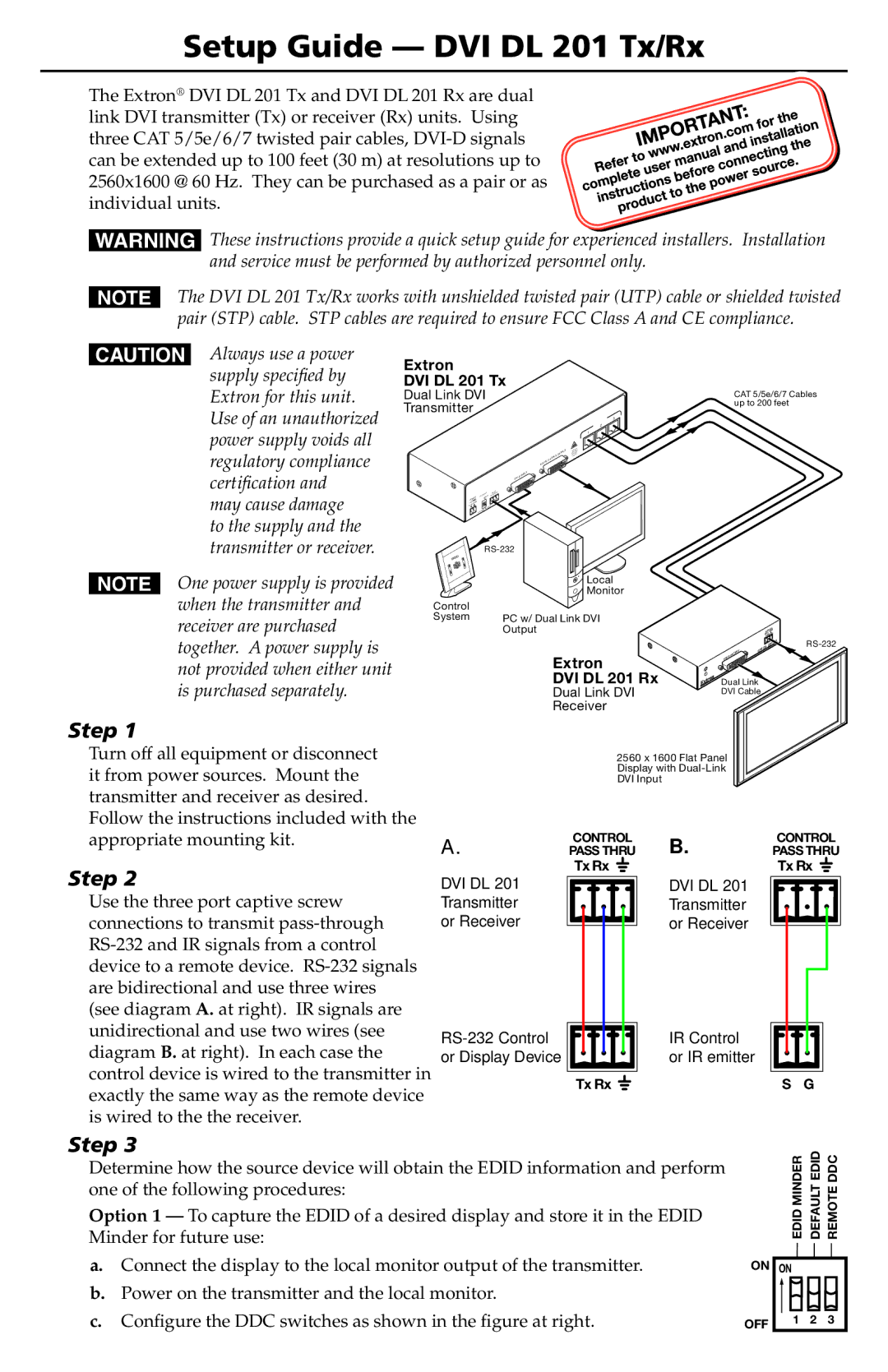 Extron electronic DVI DL 201 Rx user manual DVI DL 201 Tx/Rx, Dual Link DVI Transmitter and Receiver 