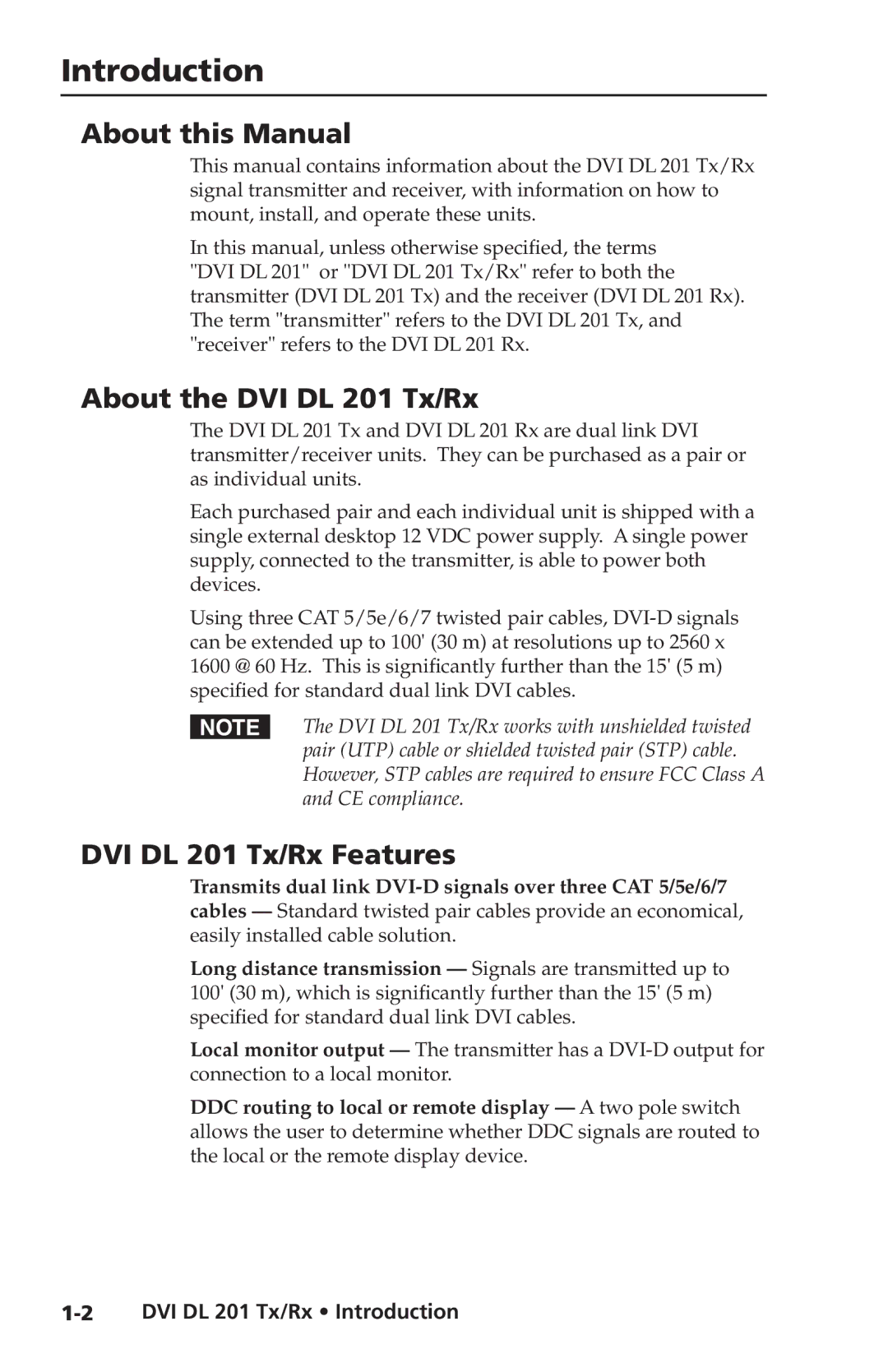 Extron electronic DVI DL 201 Rx Introduction, About this Manual, About the DVI DL 201 Tx/Rx, DVI DL 201 Tx/Rx Features 