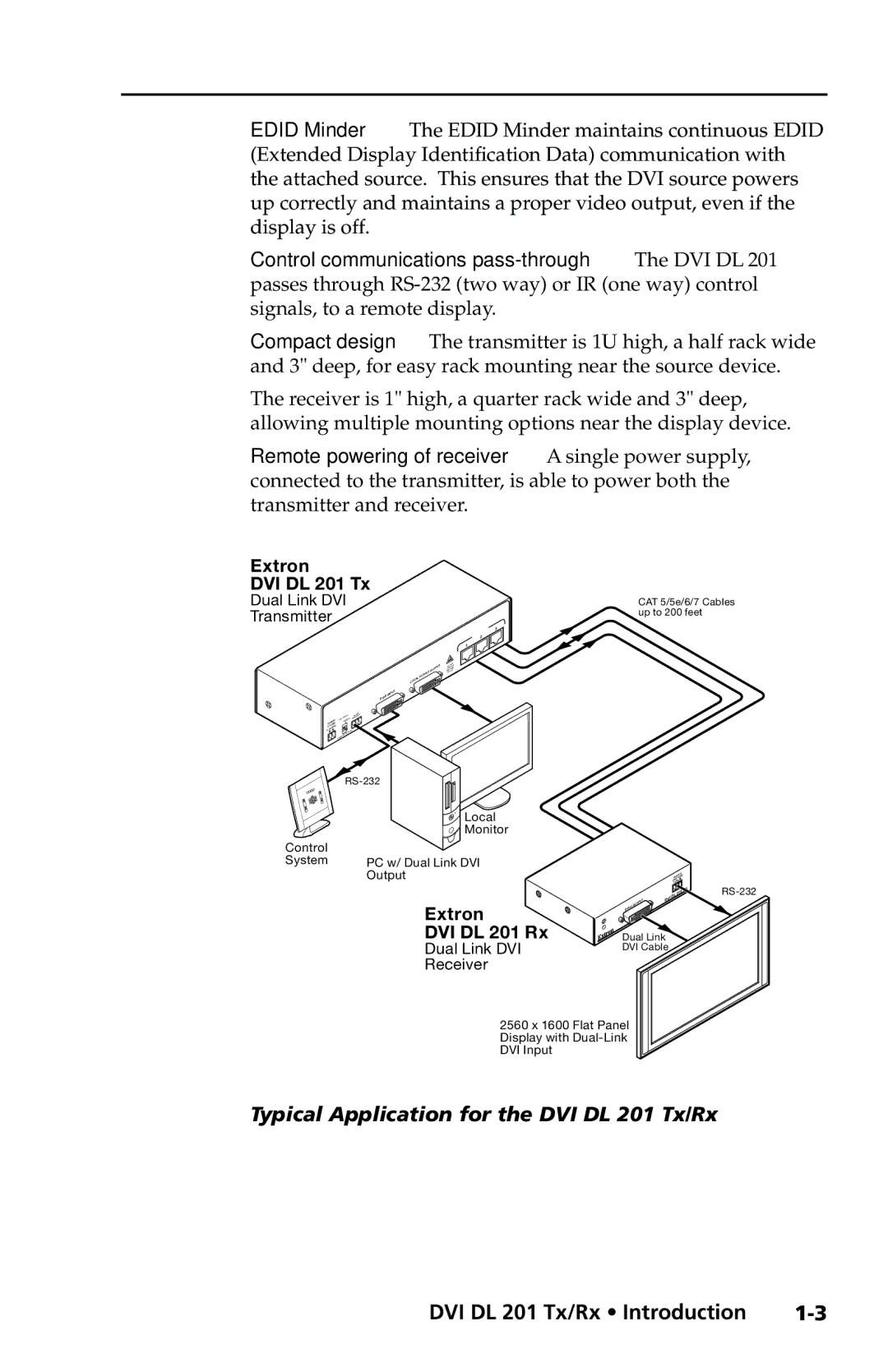 Extron electronic DVI DL 201 Rx user manual Typical Application for the DVI DL 201 Tx/Rx, Extron DVI DL 201 Tx 