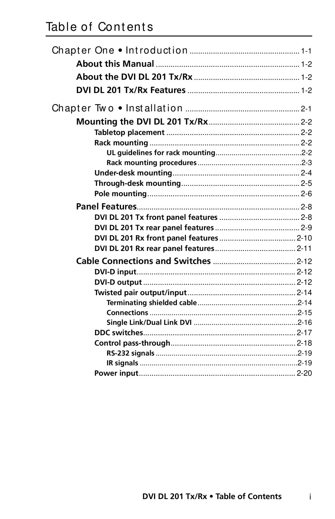 Extron electronic DVI DL 201 Rx, DVI DL 201 Tx user manual Table of Contents 