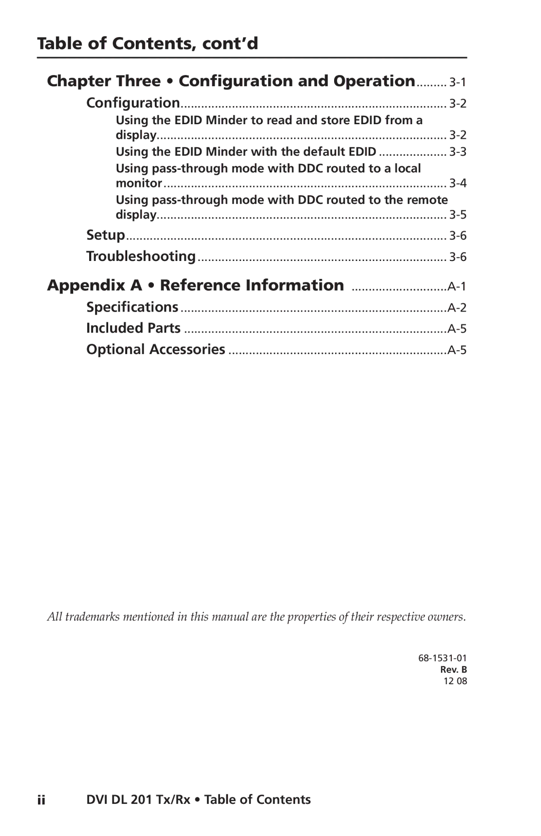 Extron electronic DVI DL 201 Tx, DVI DL 201 Rx user manual Table of Contents, cont’d 