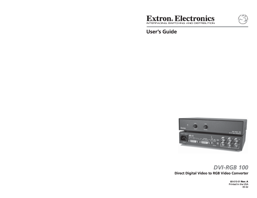 Extron electronic specifications Specifications - DVI-RGB 100 Converter, Video input, Video output, Sync, General 