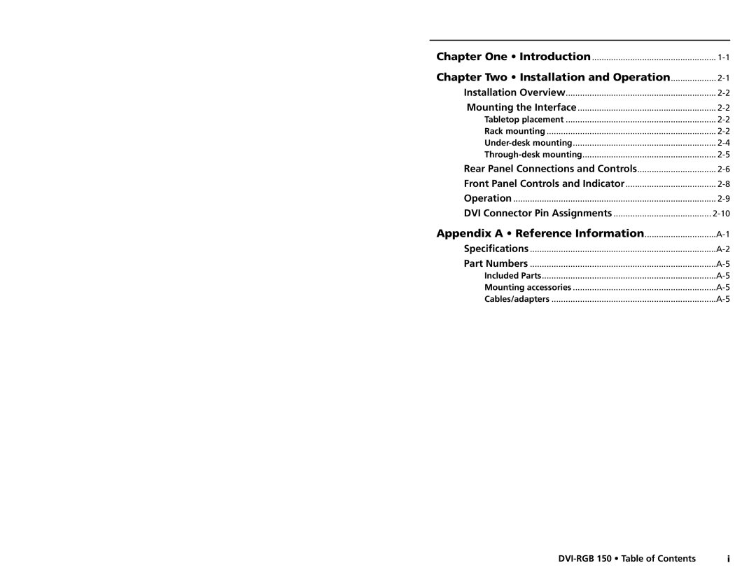 Extron electronic DVI-RGB 150 user manual Chapter Two Installation and Operation, Appendix a Reference Information 