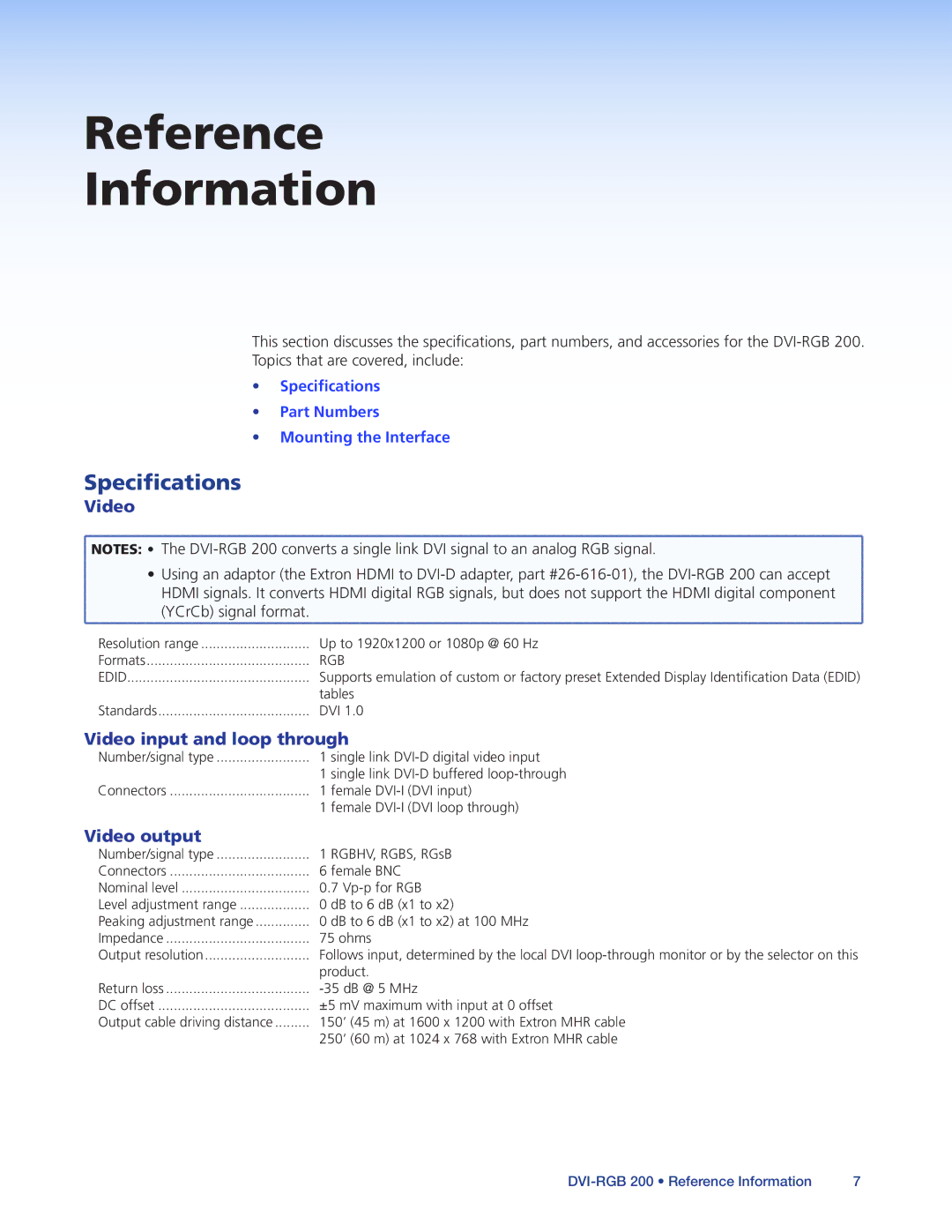 Extron electronic DVI-RGB 200 manual Reference Information 