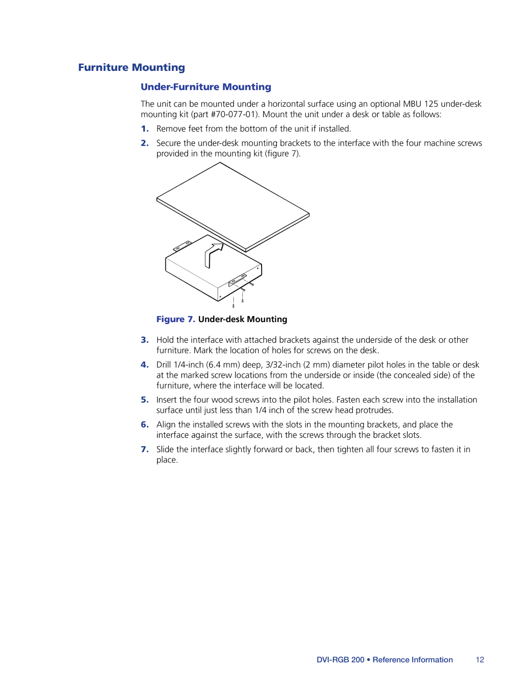 Extron electronic DVI-RGB 200 manual Under-Furniture Mounting 