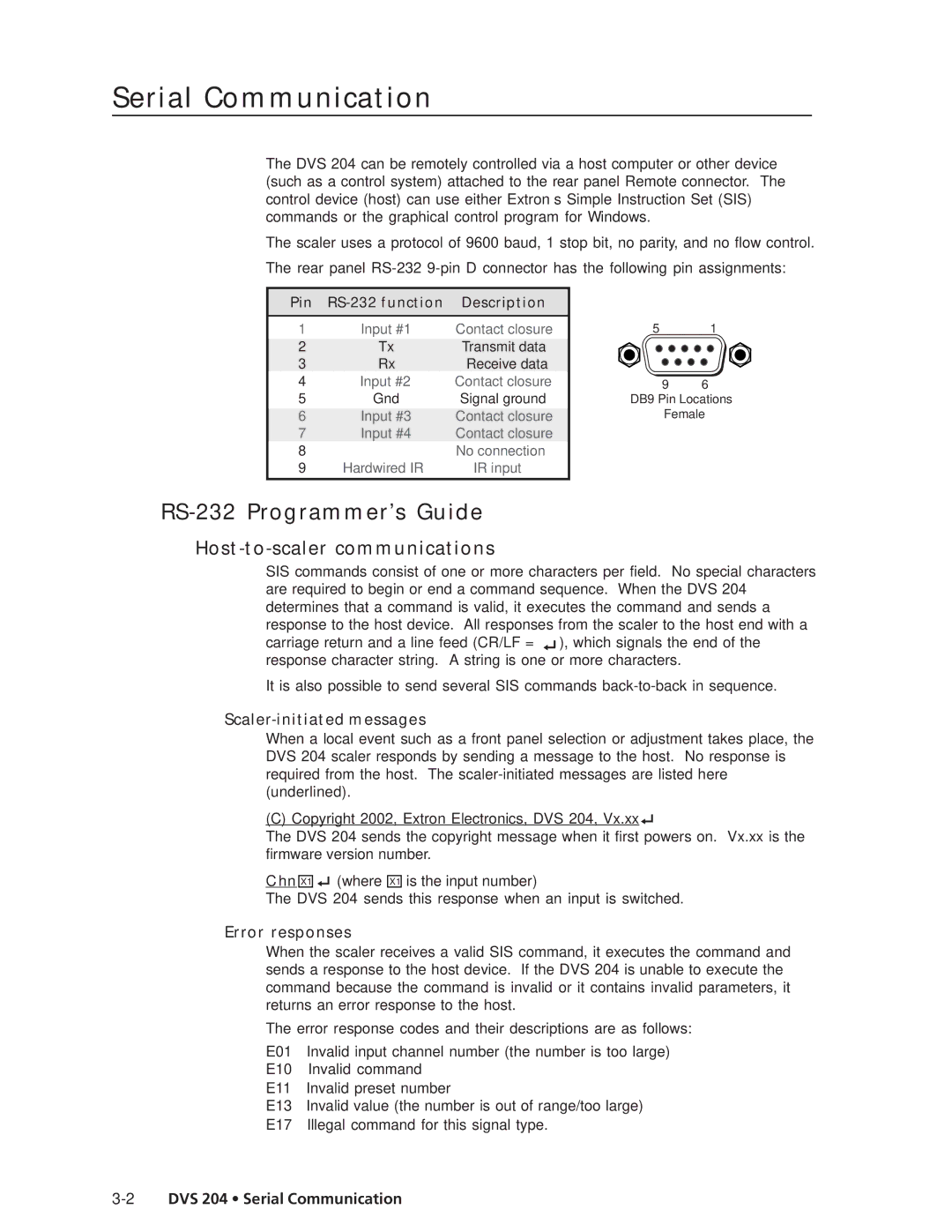 Extron electronic DVS 204 12V manual RS-232 Programmer’s Guide, Host-to-scaler communications, Scaler-initiated messages 