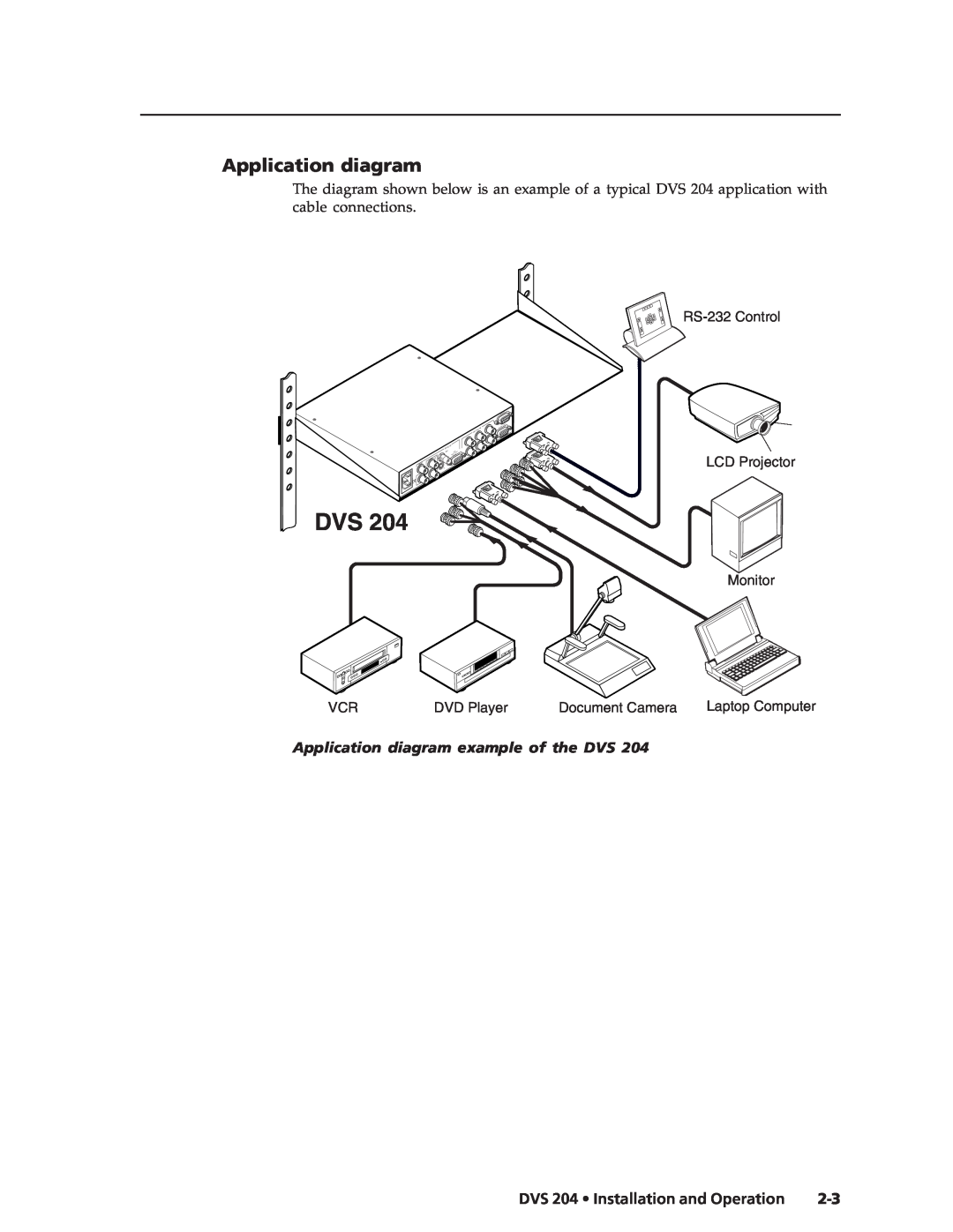 Extron electronic Application diagram example of the DVS, DVS 204 Installation and Operation, RS-232 Control, Video 