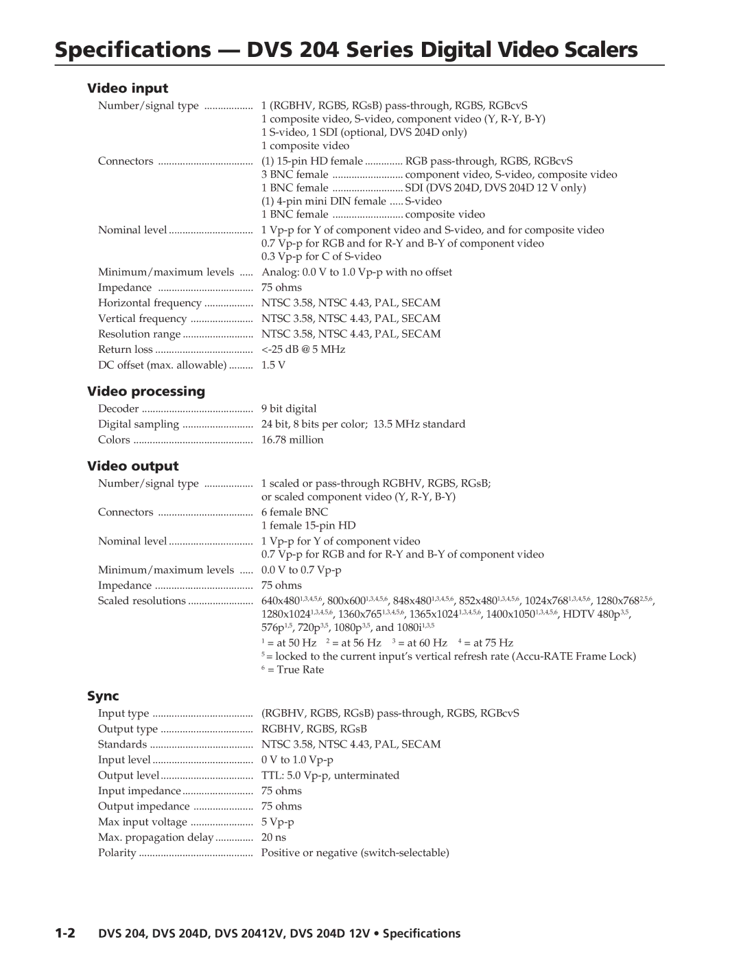 Extron electronic specifications Specifications DVS 204 Series Digital Video Scalers, Video input, Video processing 