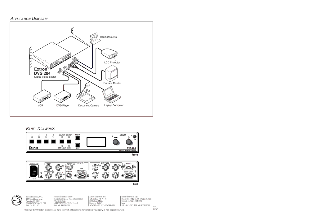 Extron electronic DVS 204 RS-232 Control, LCD Projector, Digital Video Scaler Preview Monitor, DVD Player Document Camera 