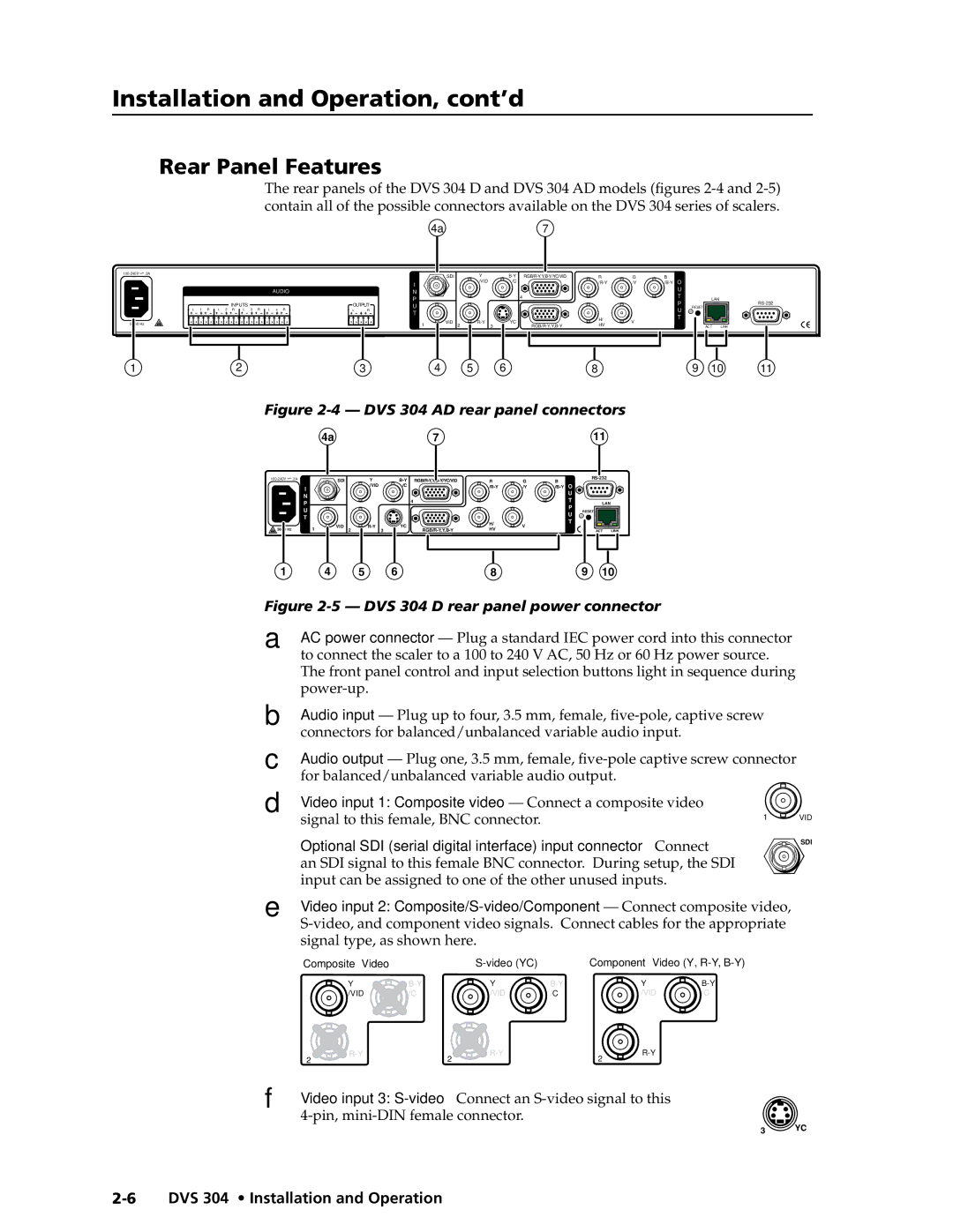 Extron electronic DVS 304 AD, DVS 304 D manual Rear Panel Features, Audio 