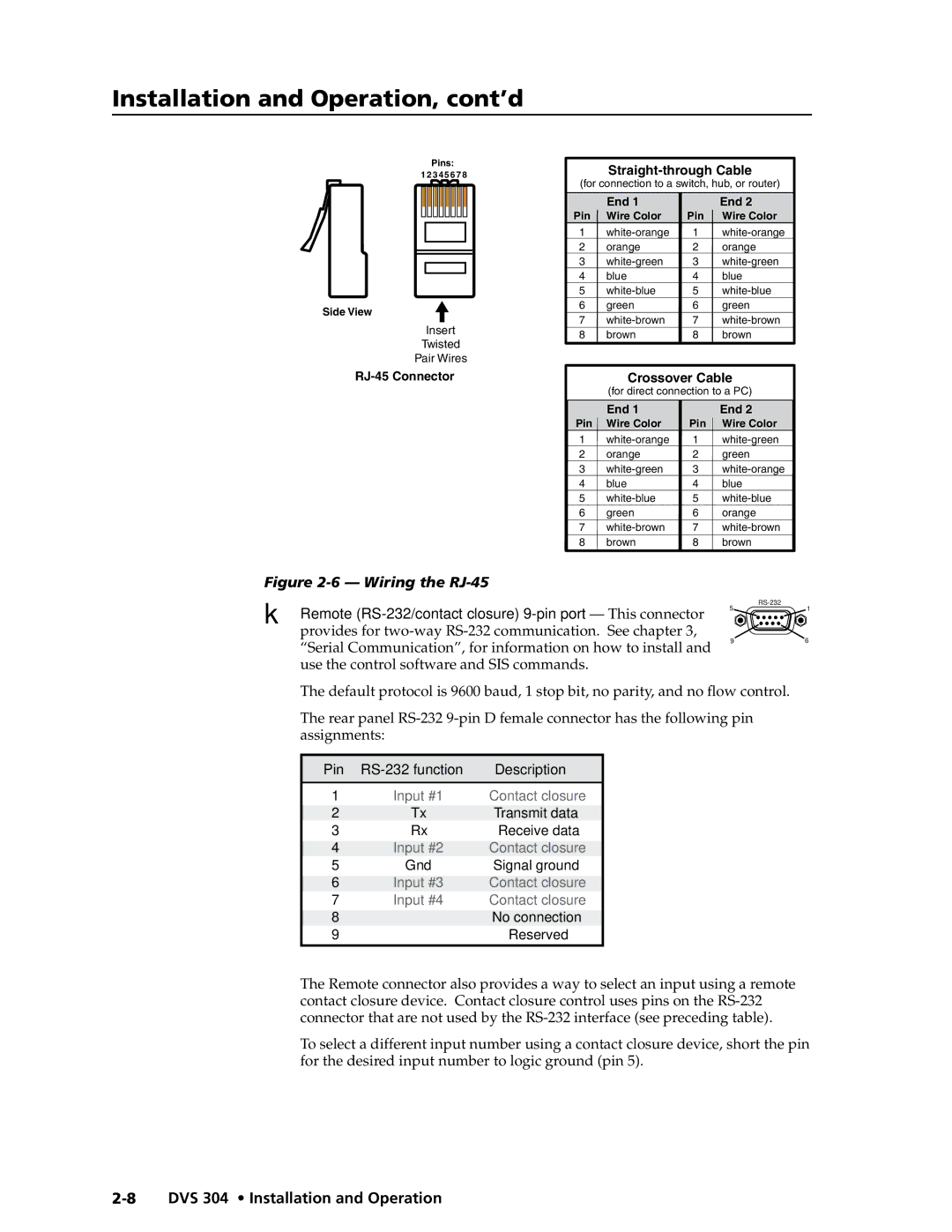 Extron electronic DVS 304 AD, DVS 304 D manual Wiring the RJ-45 