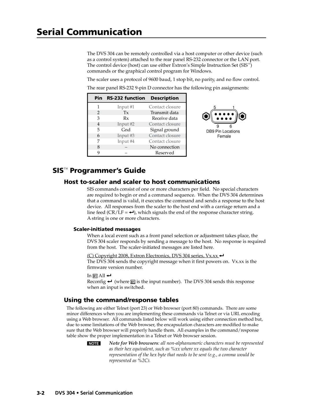 Extron electronic DVS 304 A Serial Communication, SIS Programmer’s Guide, Host to-scaler and scaler to host communications 