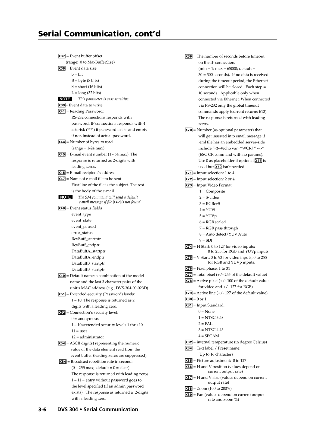 Extron electronic DVS 304 AD, DVS 304 D manual This parameter is case sensitive 
