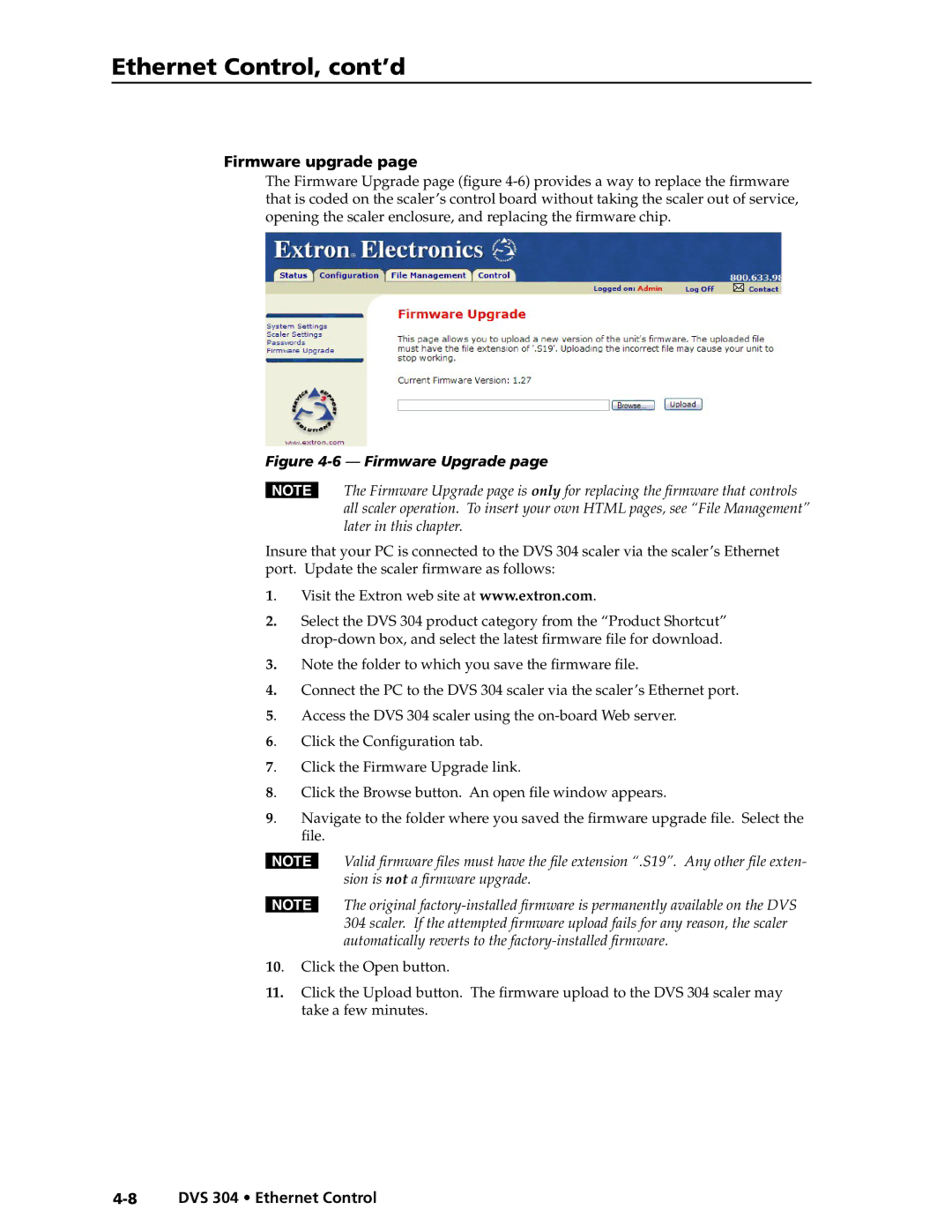 Extron electronic DVS 304 AD, DVS 304 D manual Firmware upgrade, Firmware Upgrade 